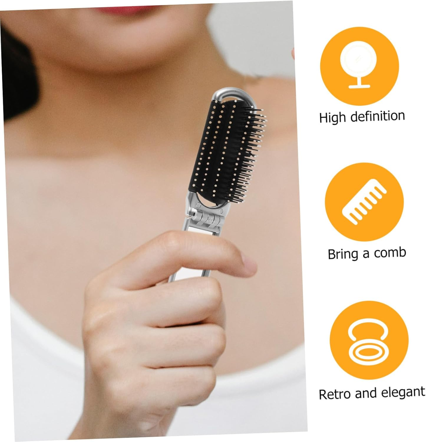 HEALEEP Portable Foldable Hair Brush with Mirror Travel Compact Detangling Comb for Go Touchups and Easy to Clean Silver Travel Hairbrush for Quick Makeup and Hair Styling image number 1