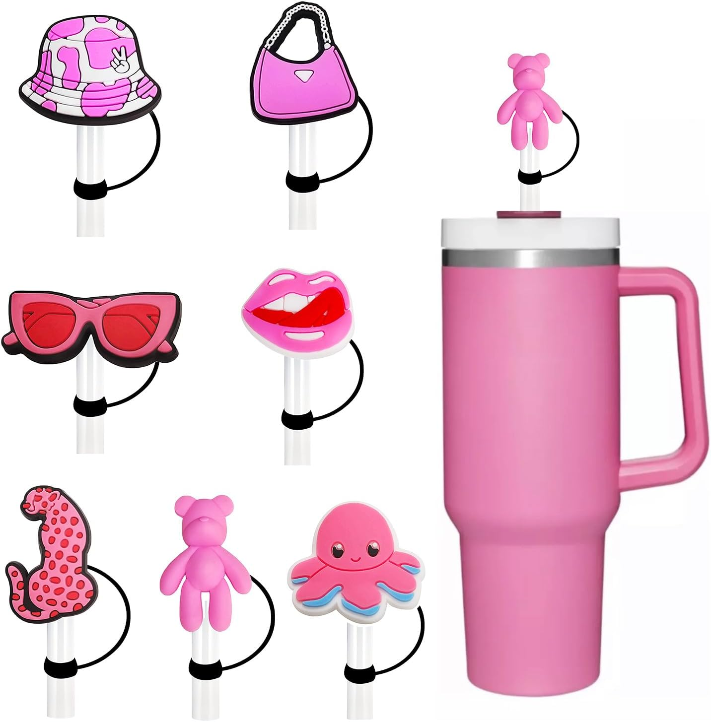 Straw Cover for Stanley Cup, 7Pcs 10Mm Straw Toppers for Stanley Straw Cover 20, 30, 40 Oz Tumbler, Reusable Silicone Straw Tips Covers as Stanley Sccessories image number 5