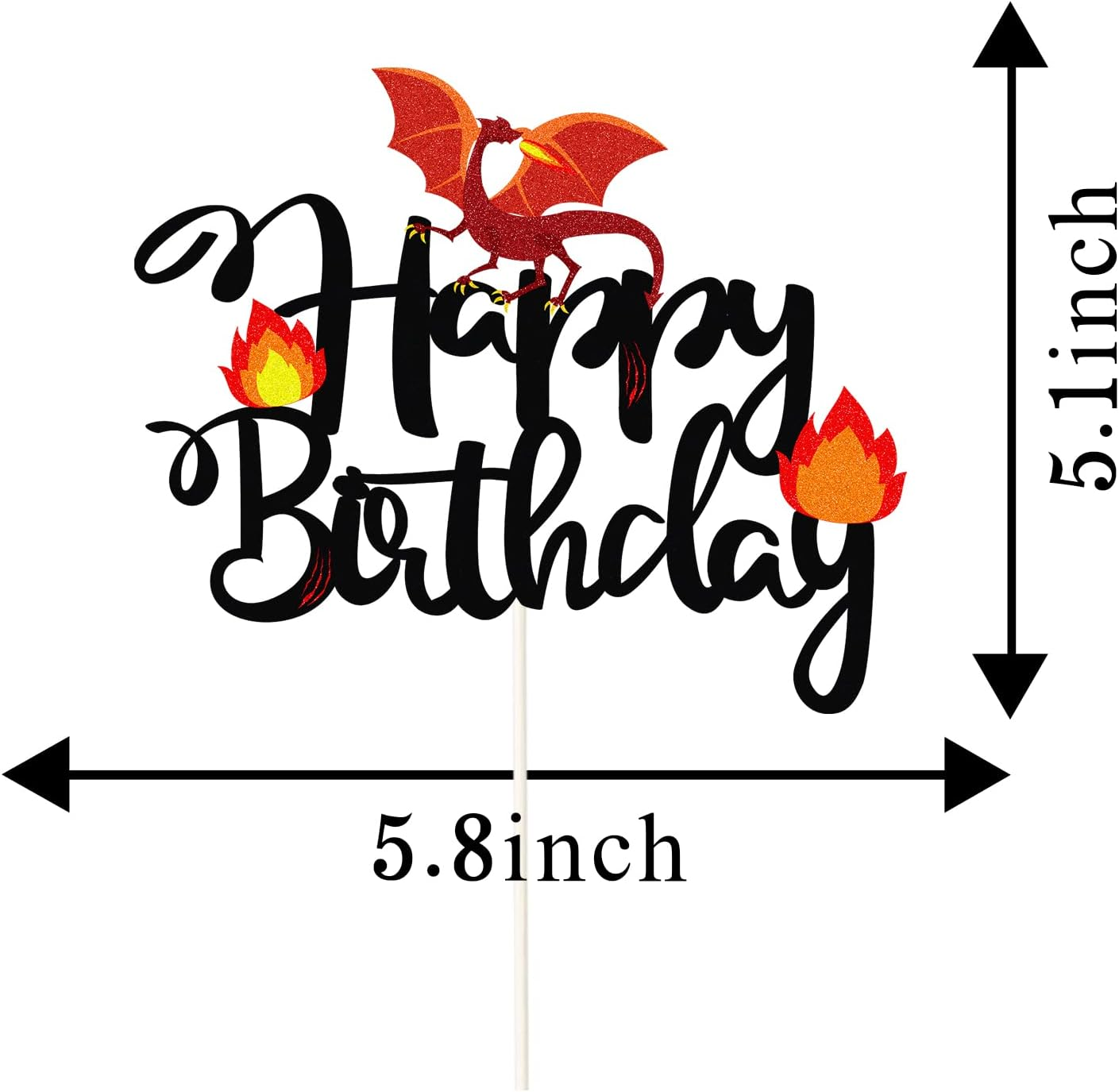 Black Glitter Dragon Happy Birthday Cake Topper,Dragon Knight Theme Birthday Party Cake Decor for Kids Boy or Girl,Happy Birthday Party Decorations Supplies image number 2