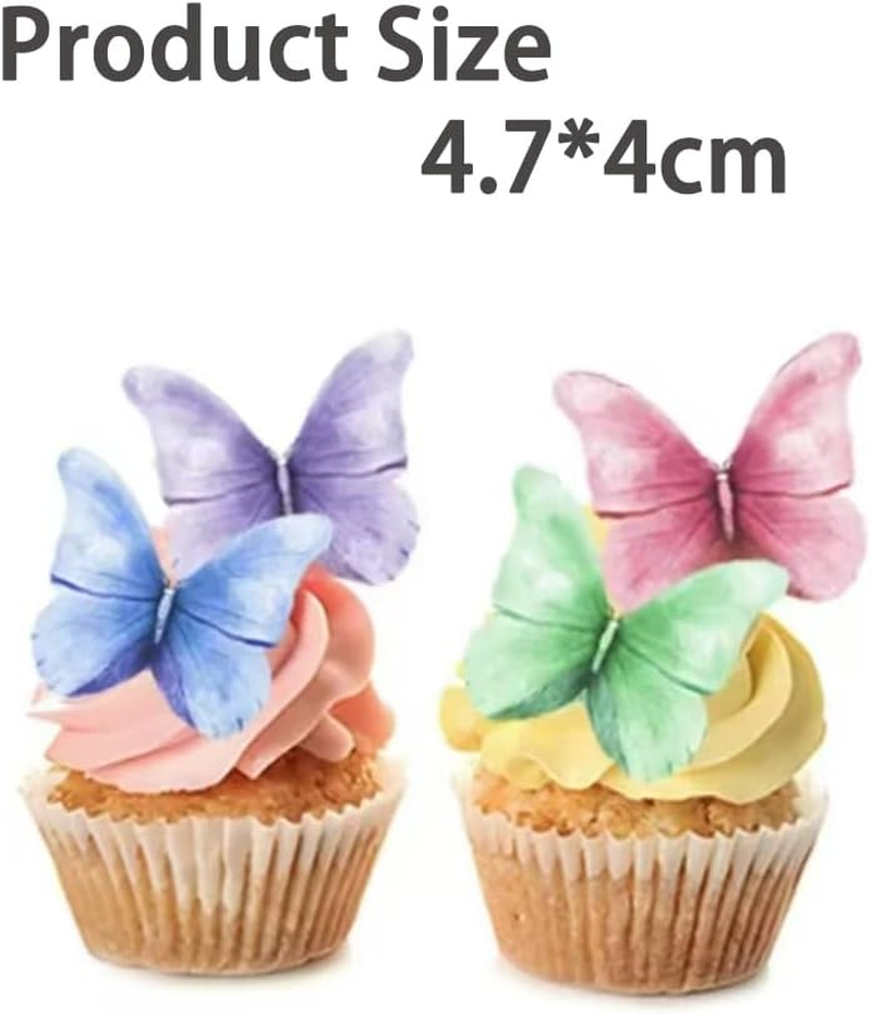 48 PCS Edible Butterflies Cupcake Cake Decorations Wafer/Rice Paper Cupcake Cake Toppers for Family Cupcake Wedding Cake Birthday Party Food Decoration image number 5