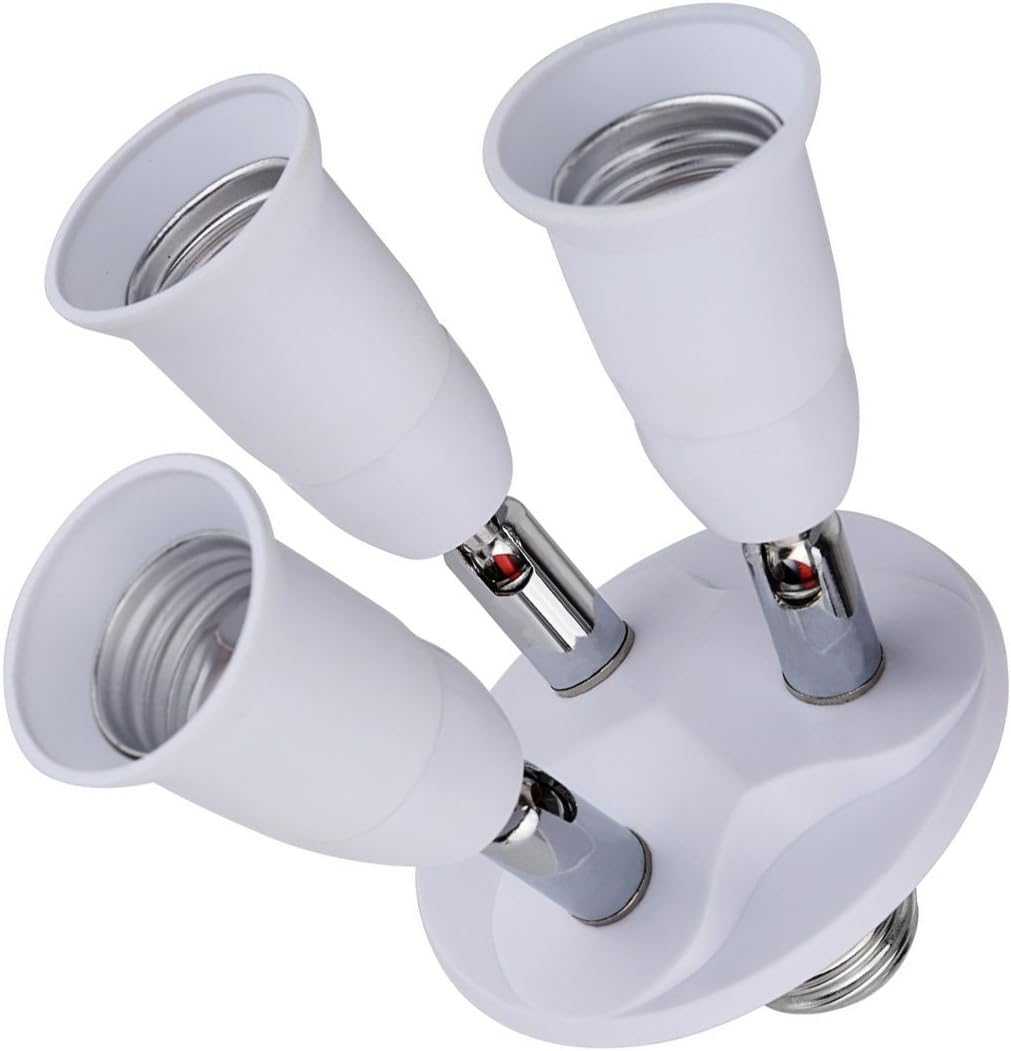 3 in 1 E27 E26 Socket Adapter Splitter,E26 E27 Universal Lamp Holder with 360 Degrees Adjustable 180 Degree Bending image number 1