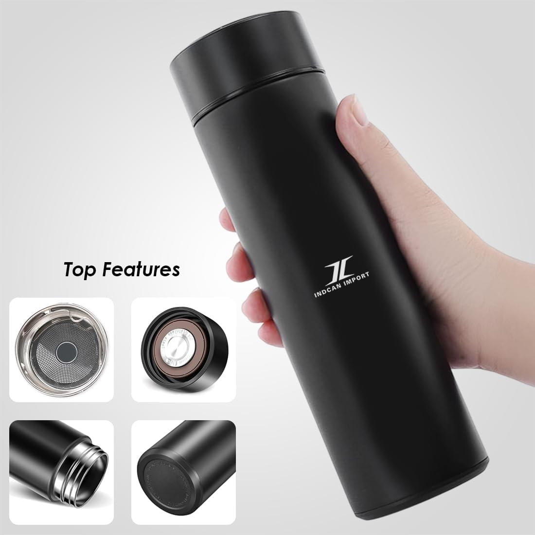 INDCAN IMPORT Vacuum Insulated Water Bottle 500Ml | Double Wall Stainless Steel | Hot & Cold Leak-Proof Travel Flask | Bpa-Free Reusable Sports & Office Bottle &ndash; Keeps Drinks Hot 12H / Cold 24H image number 6