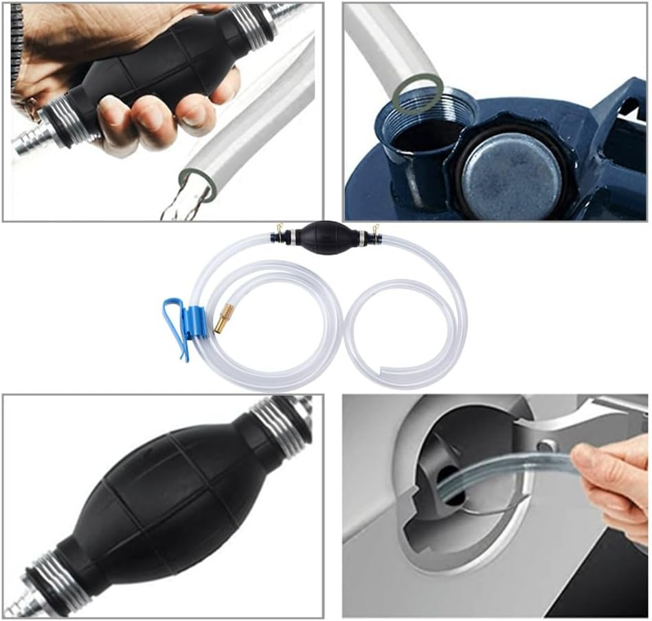 Multifunction Liquid Sucker Pump for Gas Oil Fuel Petrol Diesel Fluid Water Fish Tank,Manual Hand Pump 1 Transfer Pump with 2 Durable PVC Siphon Hoses (15Mm) with Hose Clip,Brass 1,Metal Buckles image number 2