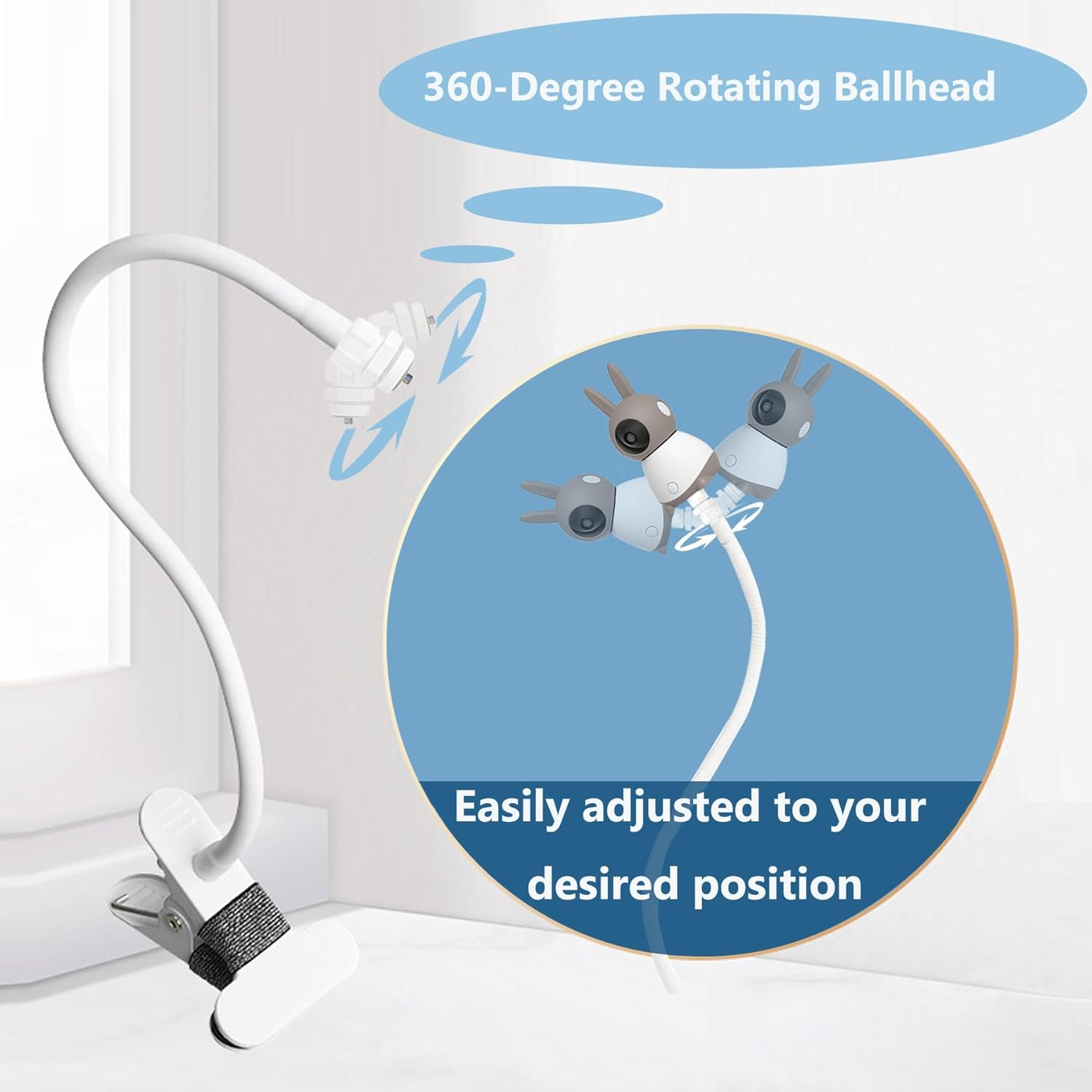 JAMYOK Baby Monitor Mount Holder Compatible with BOIFUN Baby 2S/5S/6T, Iegeek &lrm;Baby 1T, DEATTI BM101-M, 16 Inches Flexible Clip Clamp Mount without Tools or Wall Damage - Multi image number 6