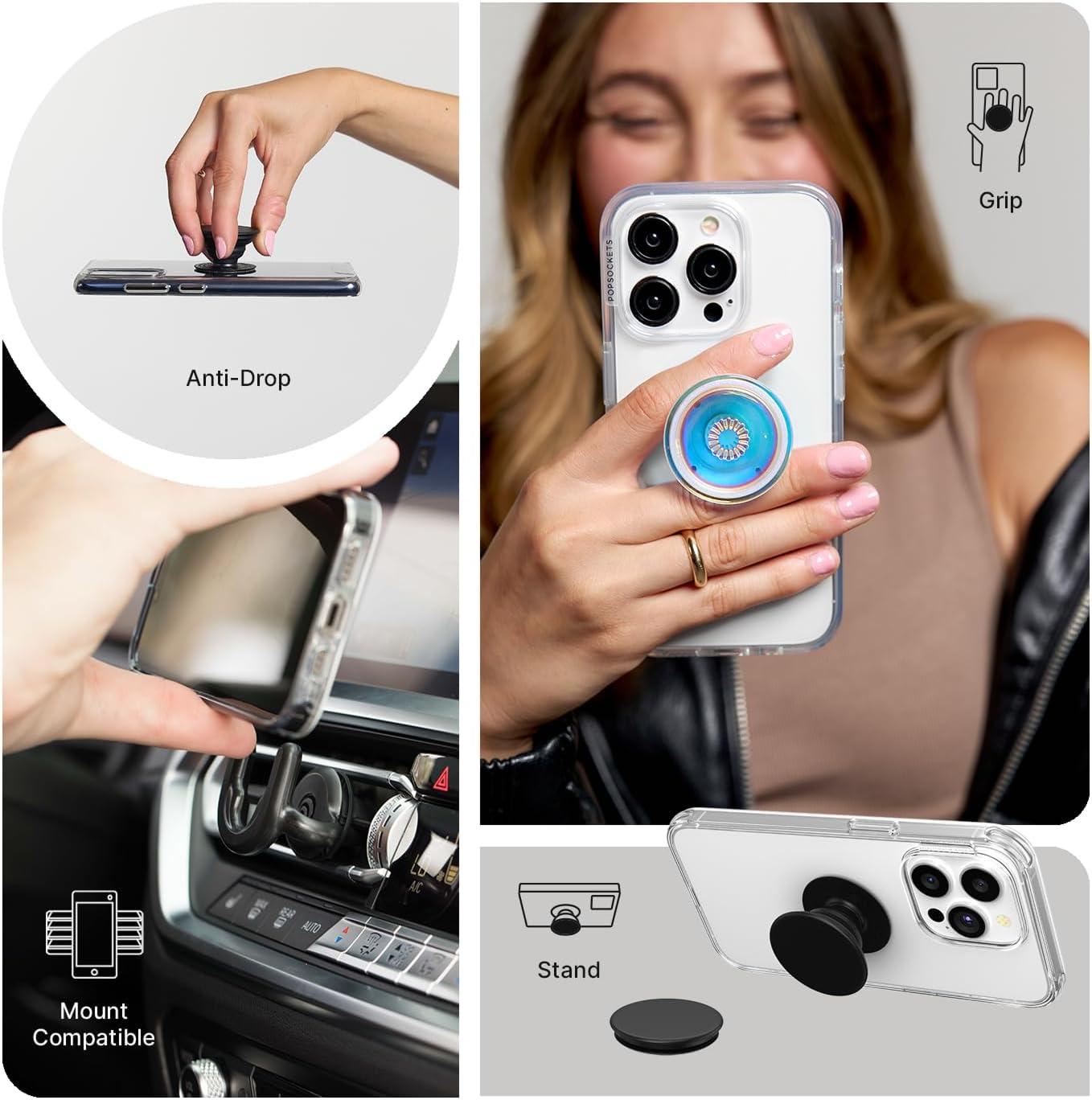 Popsockets Phone Grip with Expanding Kickstand, Adhesive Grip - Silver image number 2