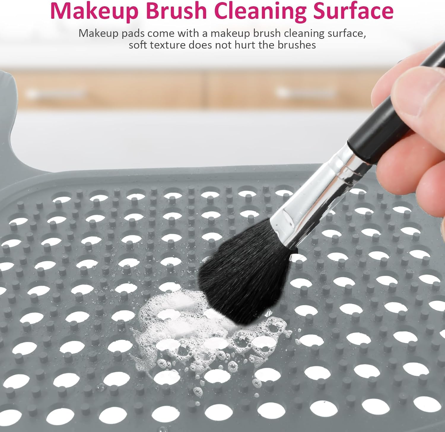 Foldable Bathroom Sink Cover for Counter Space - Silicone Makeup Mat over Sink - Heat Resistant Brush Cleaner Mat (Gray) image number 3