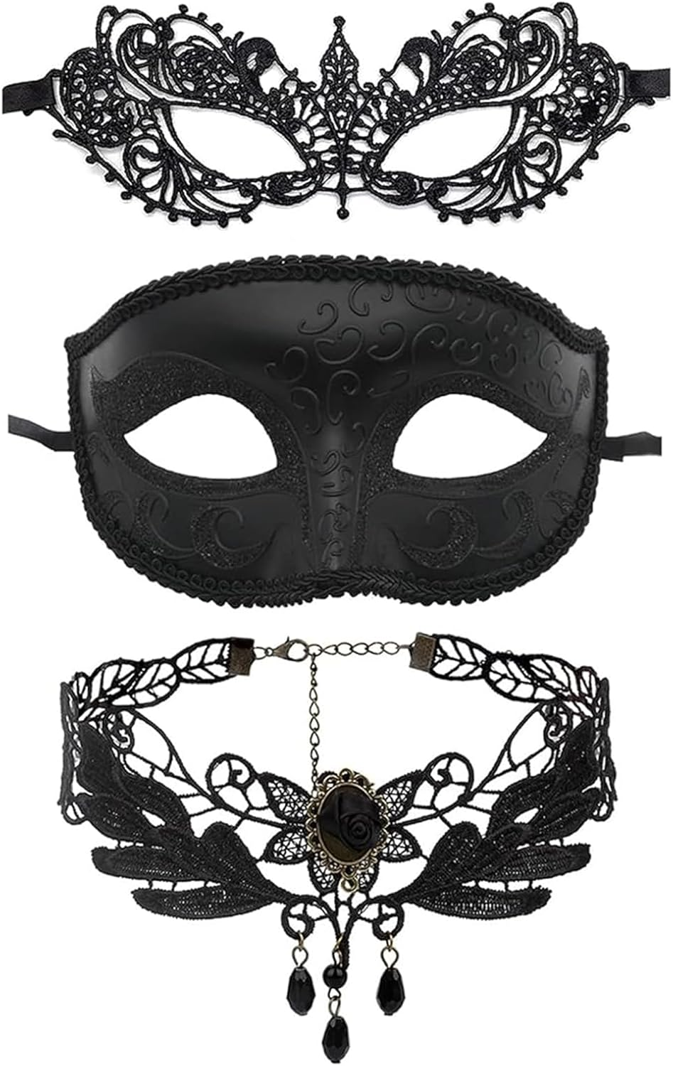 Masquerade Mask for Women, Girl'S Sexy Lace Venetian Style Eye Masks for Cosplay Mardi Gras Halloween Party Costume Ball - (2 Masks + Choker)