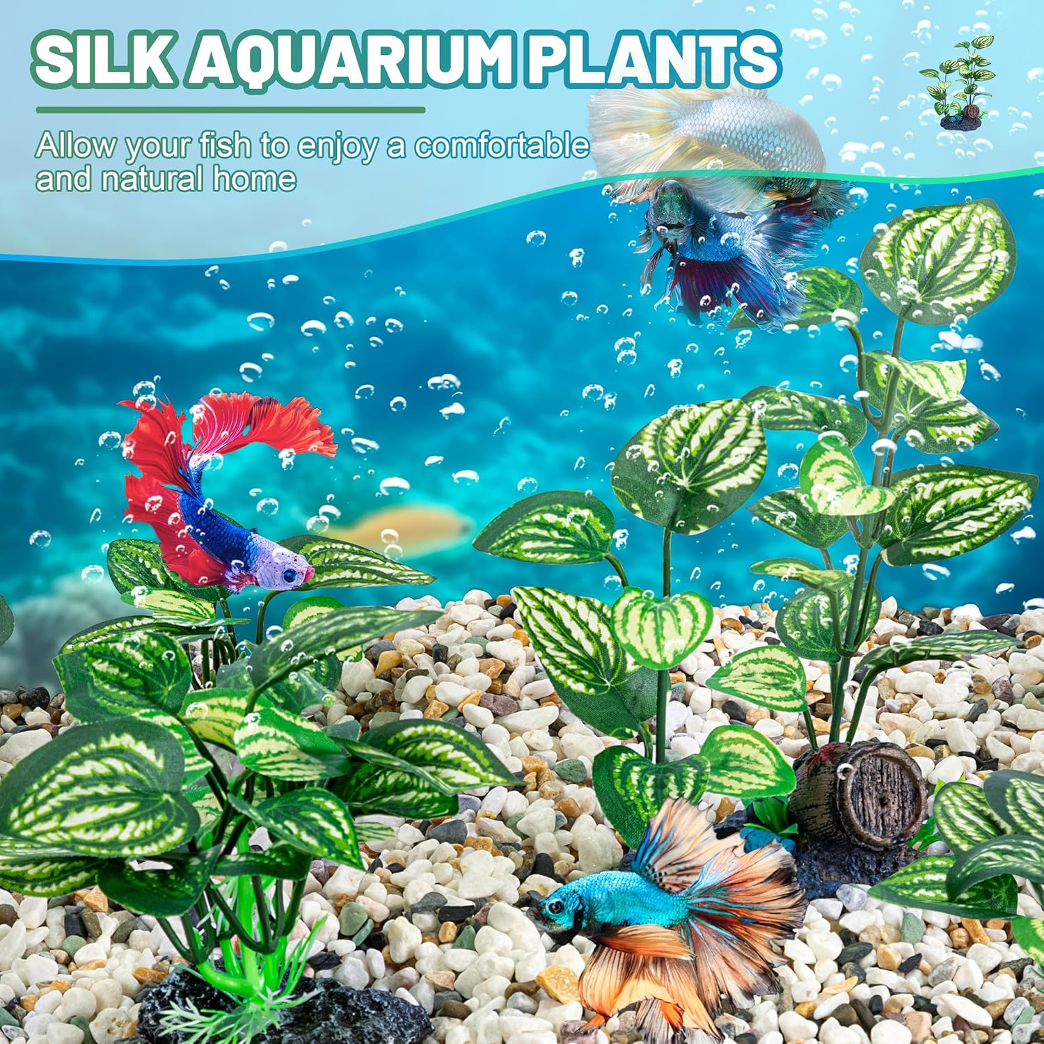 Mylifeunit Betta Fish Tank Decor, 10 Pack Silk Aquarium Plants for Aquarium Decoration and Fish Tank Decor image number 4