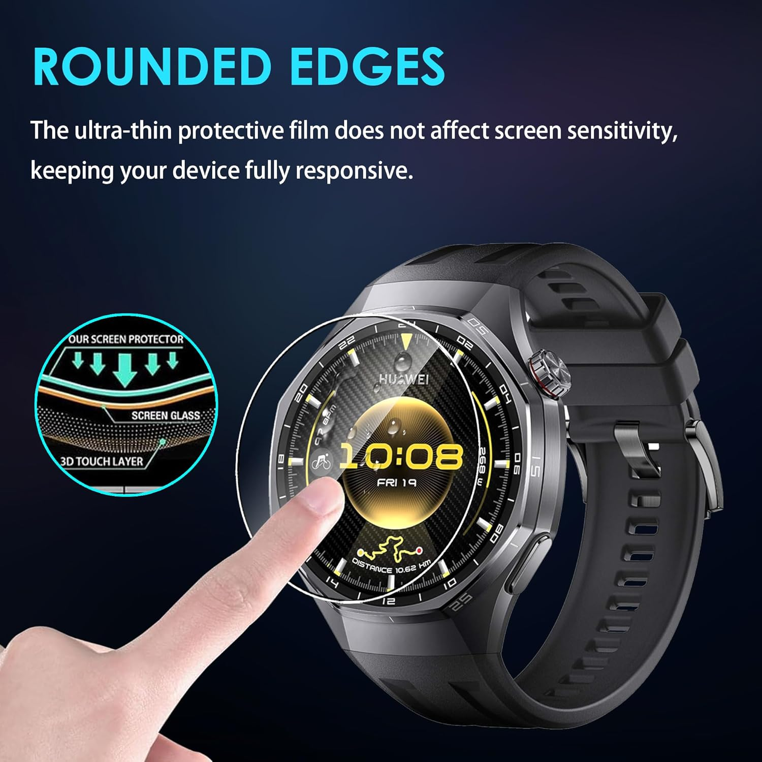 Lemxiee 2 Pack Tempered Glass for HUAWEI Watch GT 6 Pro 46Mm Screen Protector Protection Film - Amazfit T-Rex 3 Pro 48Mm image number 2