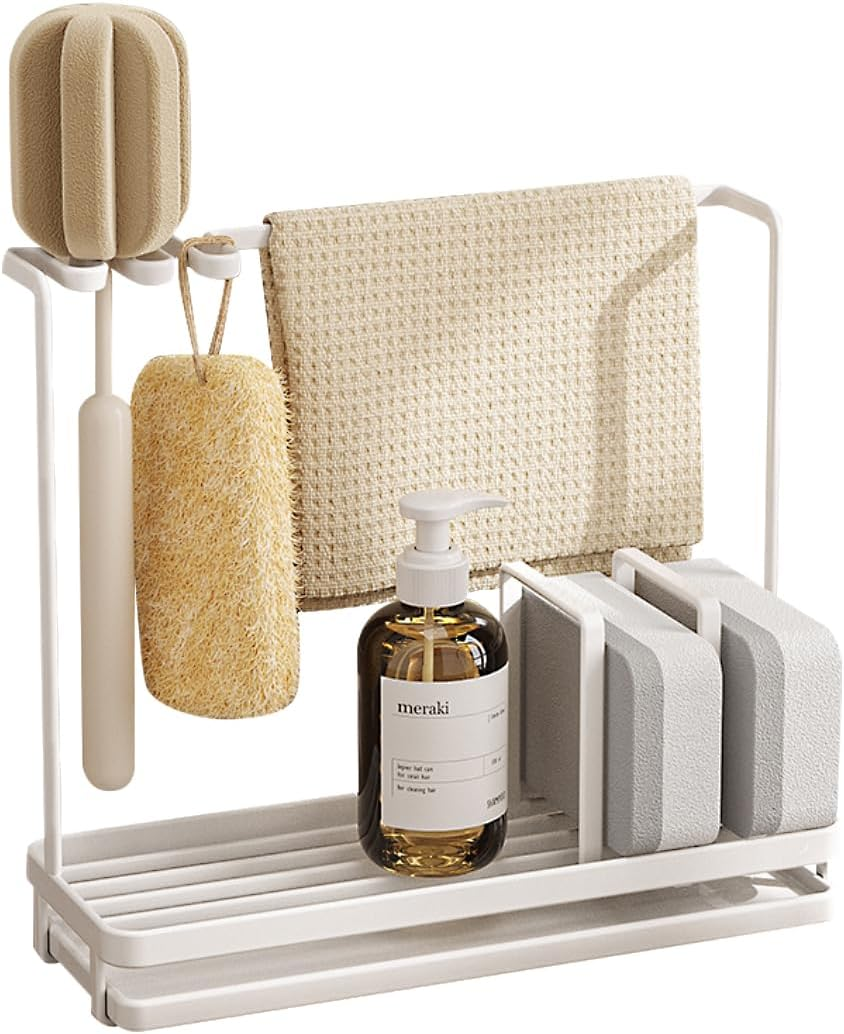 Uptyia Kitchen Sink Tray Drainer Rack,Sponge Holder for Sink,Sink Caddy Sponge Holder Sink Caddy Organizer, Soap Dish Dispenser Brush Holder Storage Kitchen Accessories (25 X 9 X 22 Cm,White) image number 6