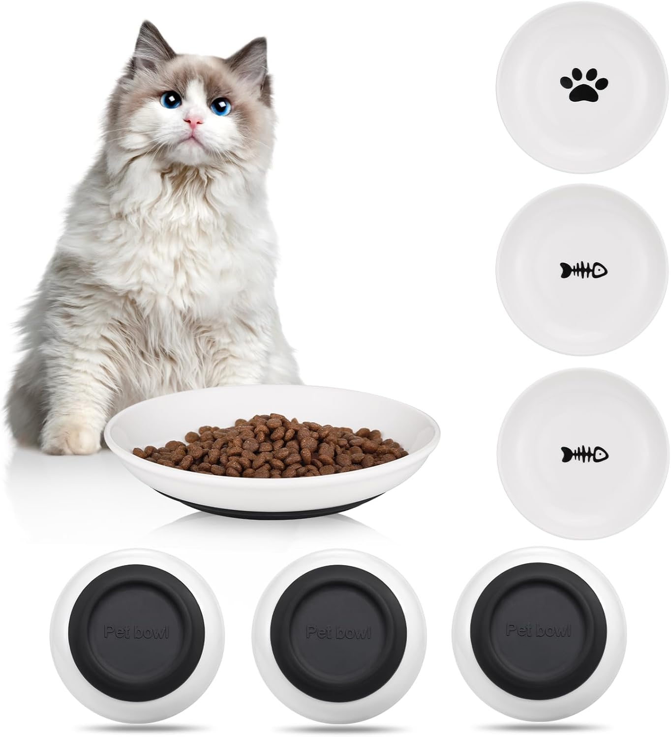 Hejo Pack of 3 Ceramic Cat Bowls, Feeding Bowl for Cat, Non-Slip Feeding Bowl for Cat, Flat Cat Plate, Cat Bowl for Cats image number 6
