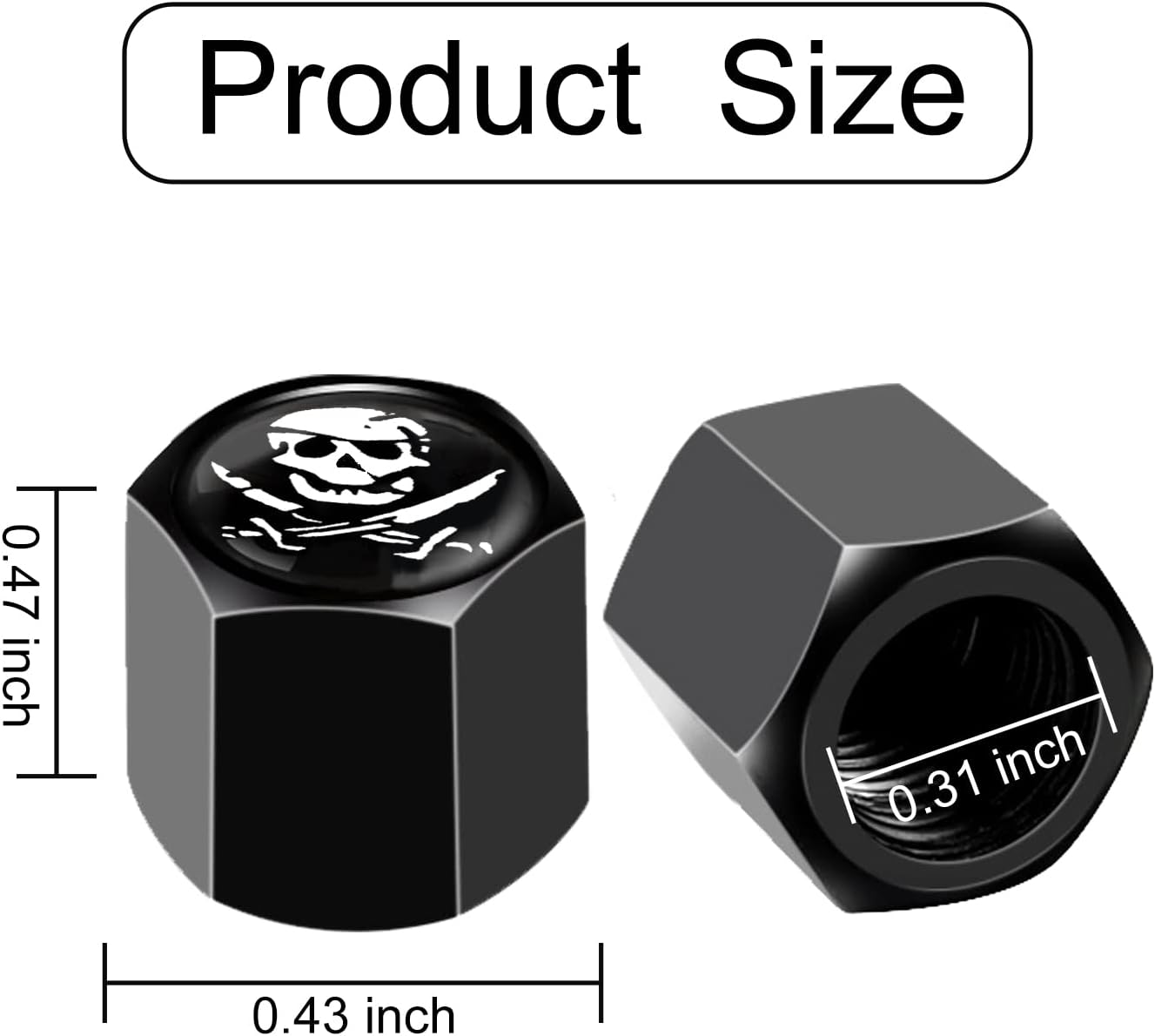 Ajxn 4 Pack Pirate Skull Tire Wheel Stem Caps with Rubber Ring Dustproof Seal Cover Hexagon Tyre Valve Cap Fits for Cars Suvs Trucks Bicycles Motorcycles image number 4