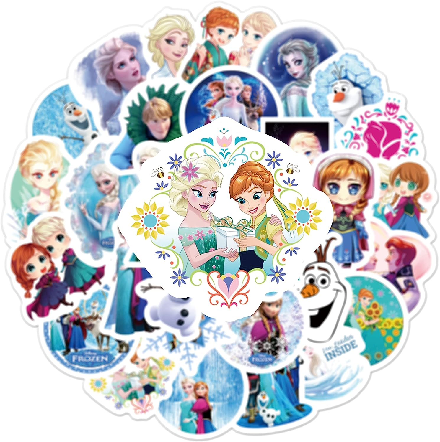 50PCS Frozen Stickers, Vinyl Waterproof Stickers for Laptop,Bumper,Skateboard,Water Bottles,Computer,Phone,Cartoon Anime Stickers for Kids Teens Adult image number 2