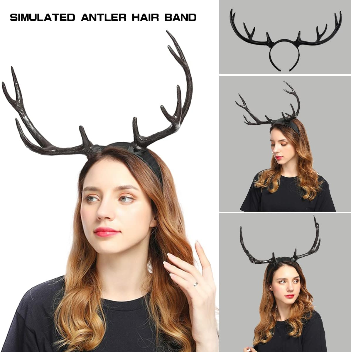 FERCAISH Reindeer Antler Headband, Black Deer Horn Elk Headband Headpiece for Christmas Party, Large Antler Ears Hairband image number 3
