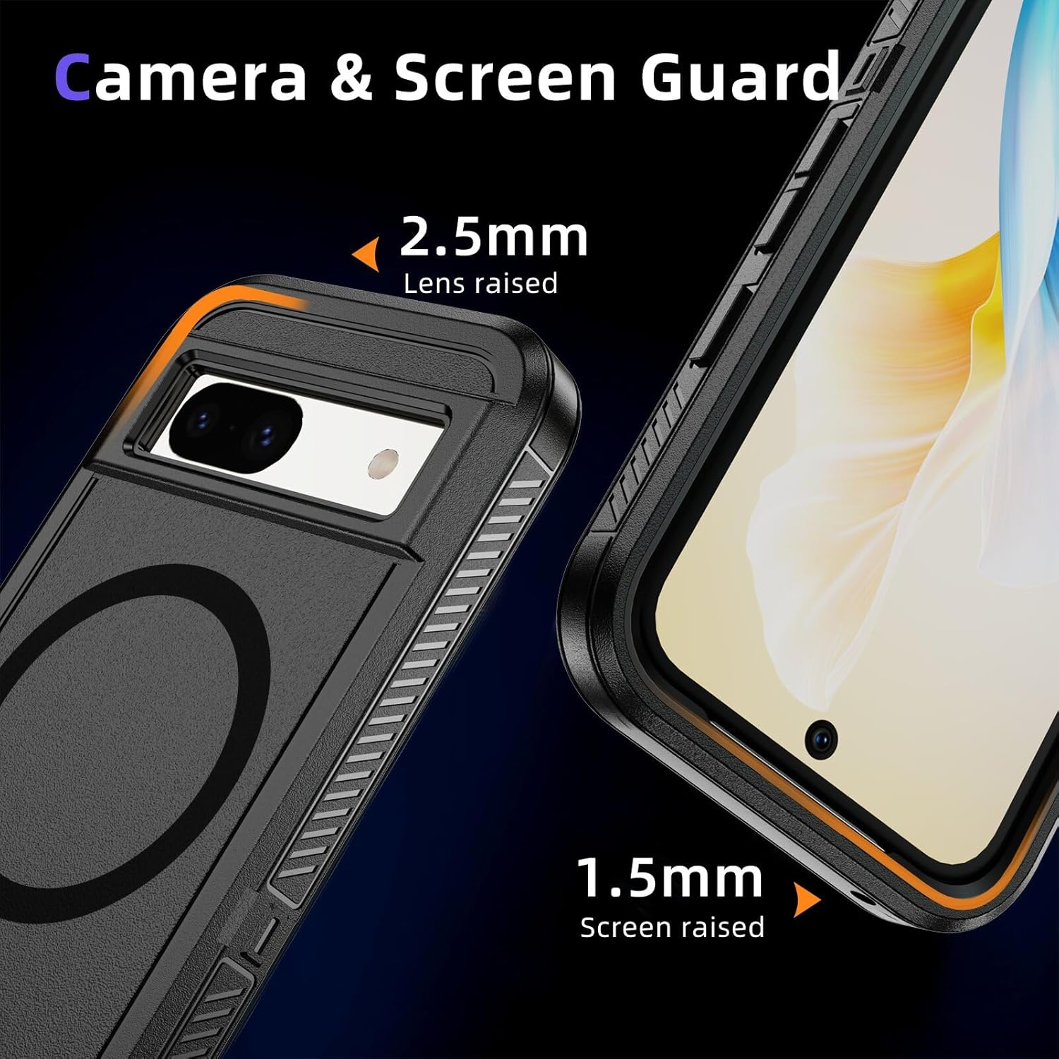 Asuwish Phone Case for Google Pixel 8 5G Compatible with Magsafe Tempered Glass Screen Protector Cell Cover Stand Rugged Shockproof Clear Magnetic Protective Pixel8 Eight Women Men (Black+Black) - (Black+Black) image number 6