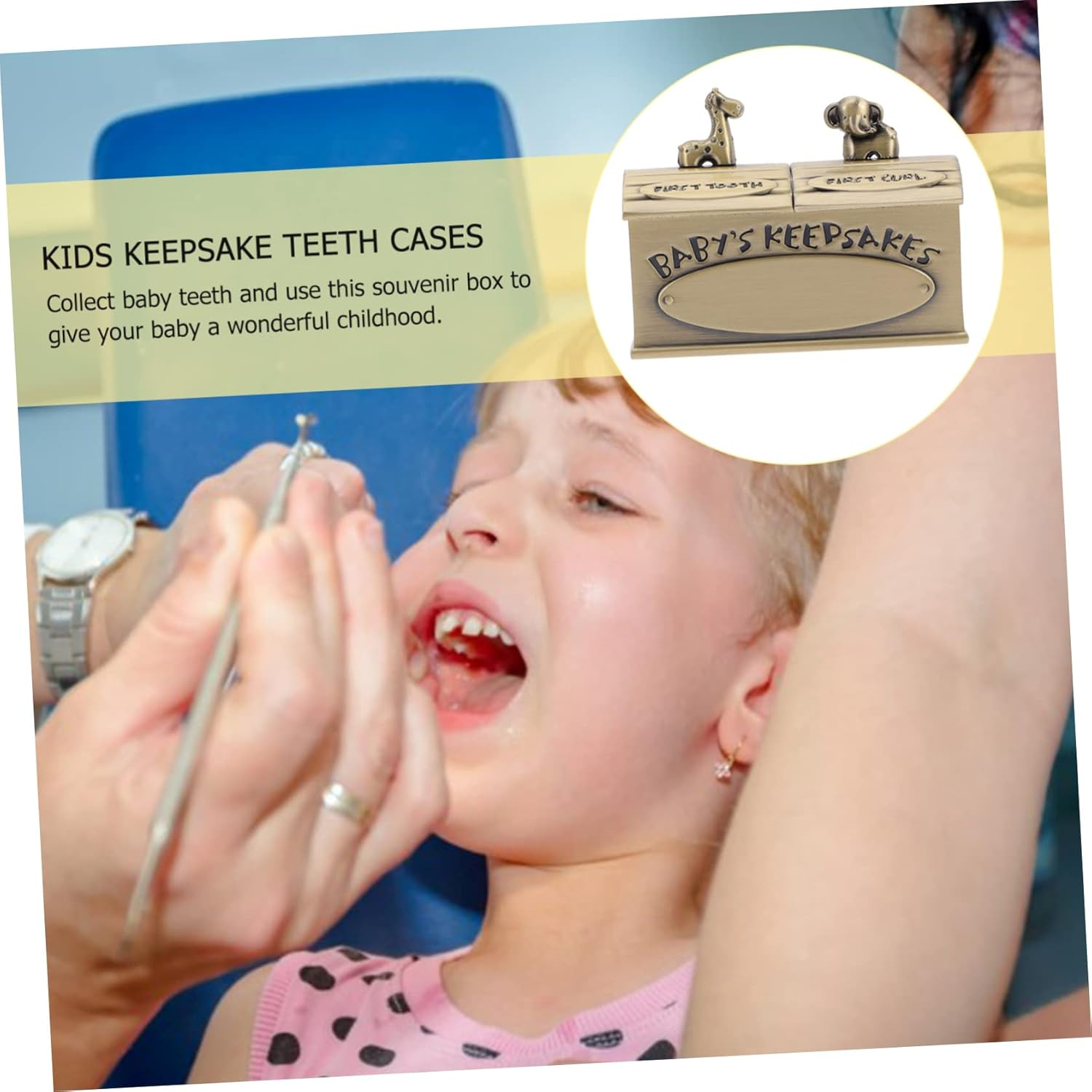 Retro Style Metal Teeth Case Animal Patterns Keepsake Box for Boys Girls image number 2