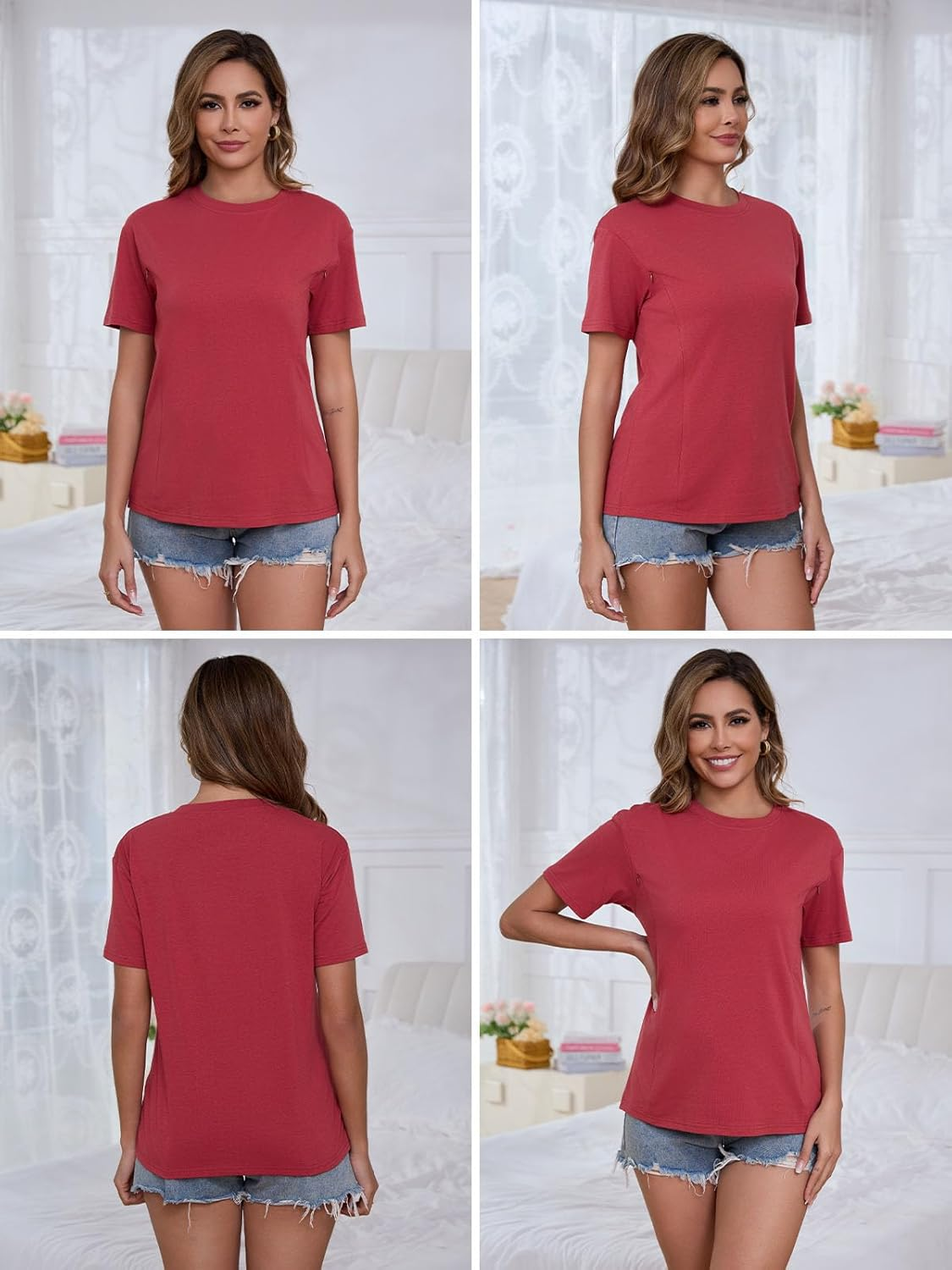 Liu & Qu 3-Pack Breastfeeding Shirts for Women with Hidden Zippers Short Sleeve Maternity Nursing Tops image number 5