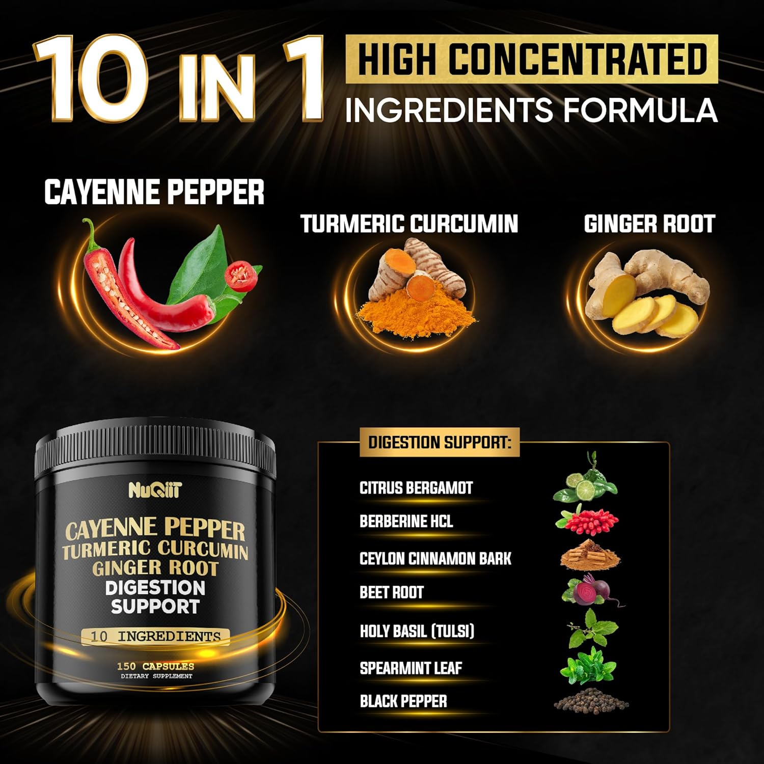 Cayenne Pepper Capsules Extract with Turmeric Curcumin Root, Ginger Root, Berberine Hcl & More - 150 Capsules image number 6