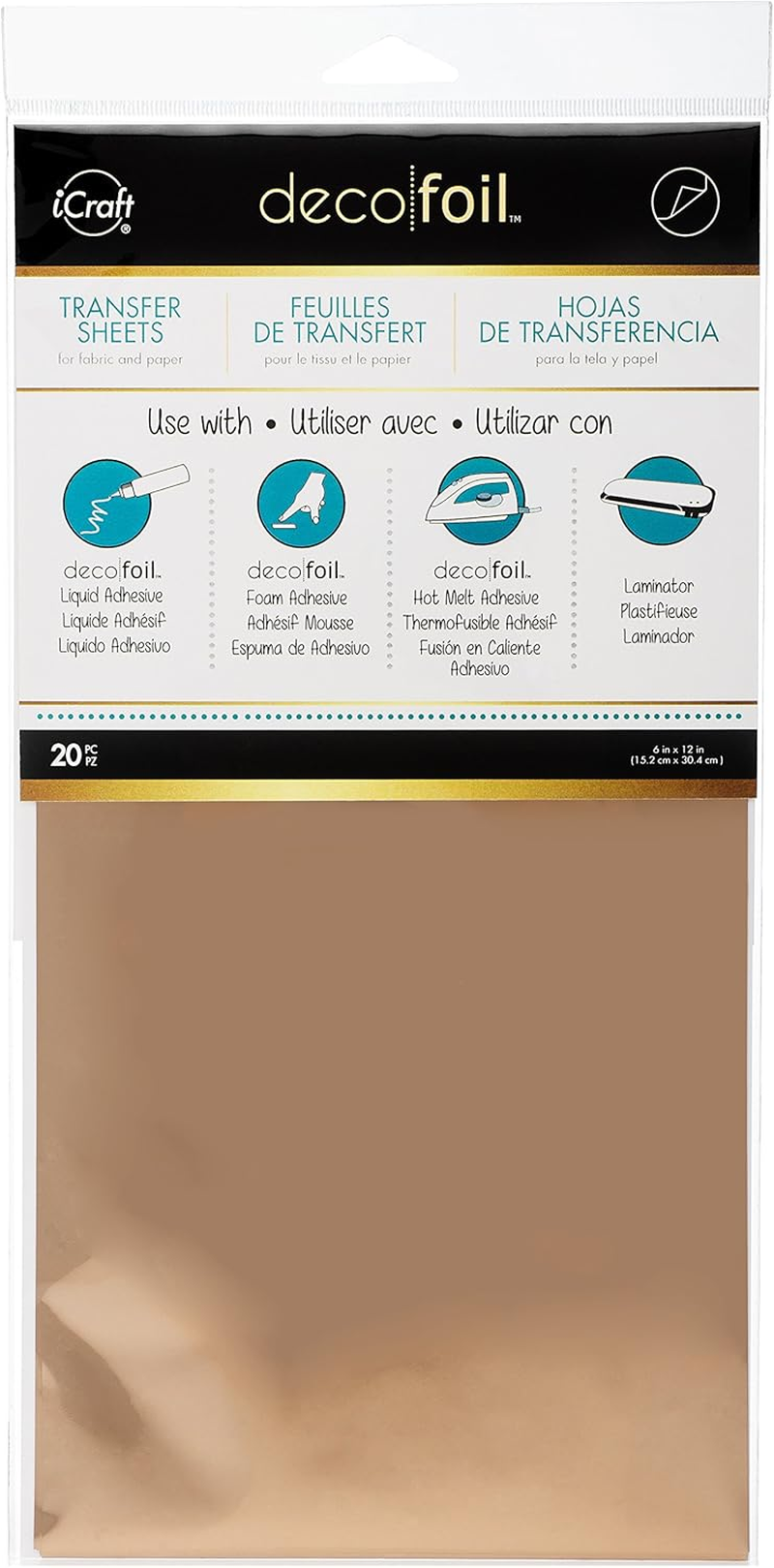 Icraft - 418561 Deco Foil Transfer Sheets, 6" X 12", Gold, 20 Piece