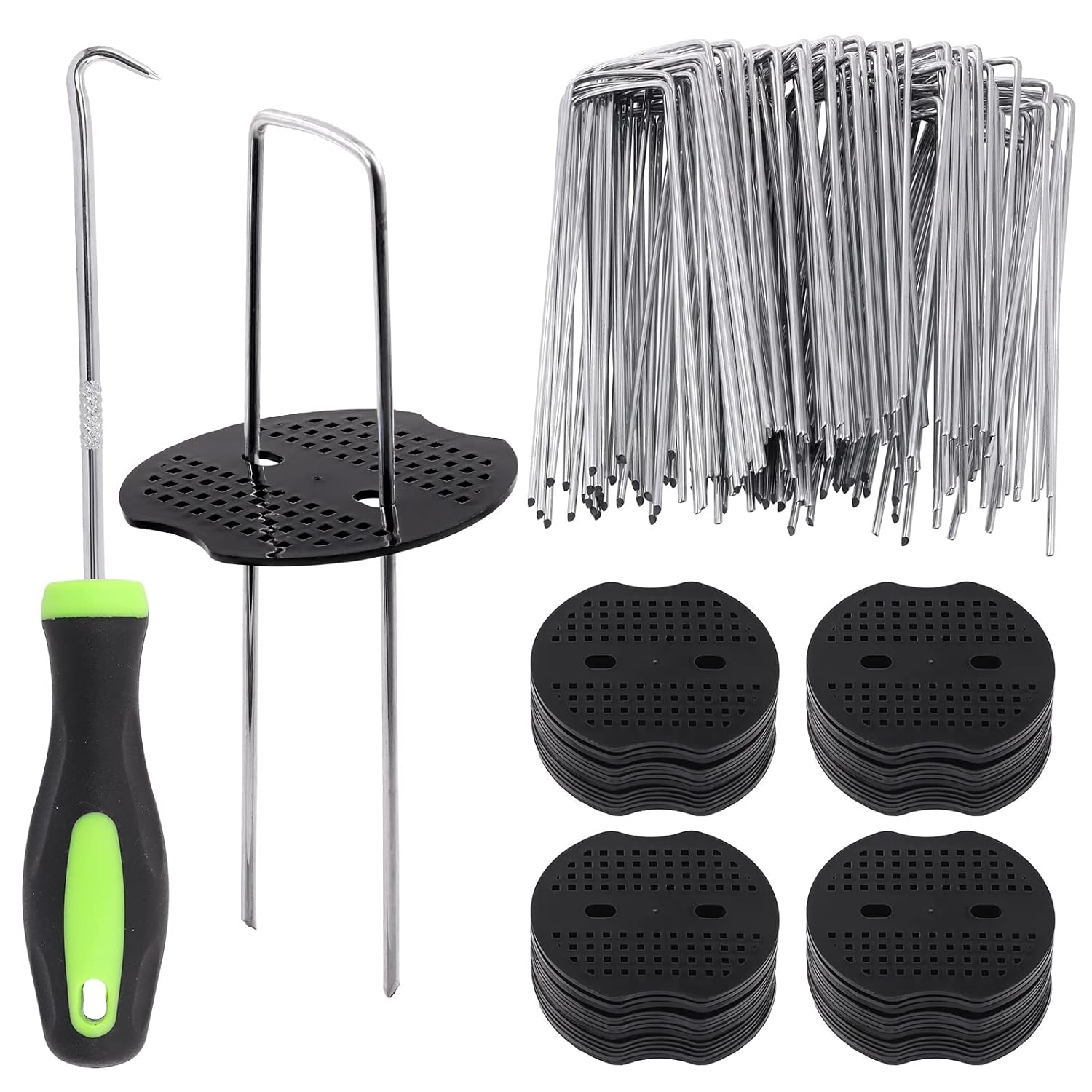 101Pcs 6&rdquo; Garden Staples Gasket Kit with Precision Hook, 11 Gauge Galvanized U Shaped Sod Pins Staples Heavy Duty Ground Cover Stakes for Securing Landscape Fence Fabric Weed Barrier image number 5