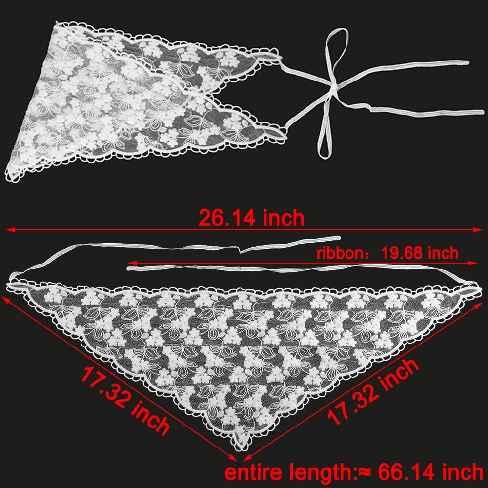 Lace Floral Hair Bandana White Hair Headband Head Scarf for Women Girls Vintage Triangle Head Kerchief Tie-Back Headwraps Flower Hair Scarf Headscarf Bandana Boho Headbands Bandanas for Hair Styling image number 3