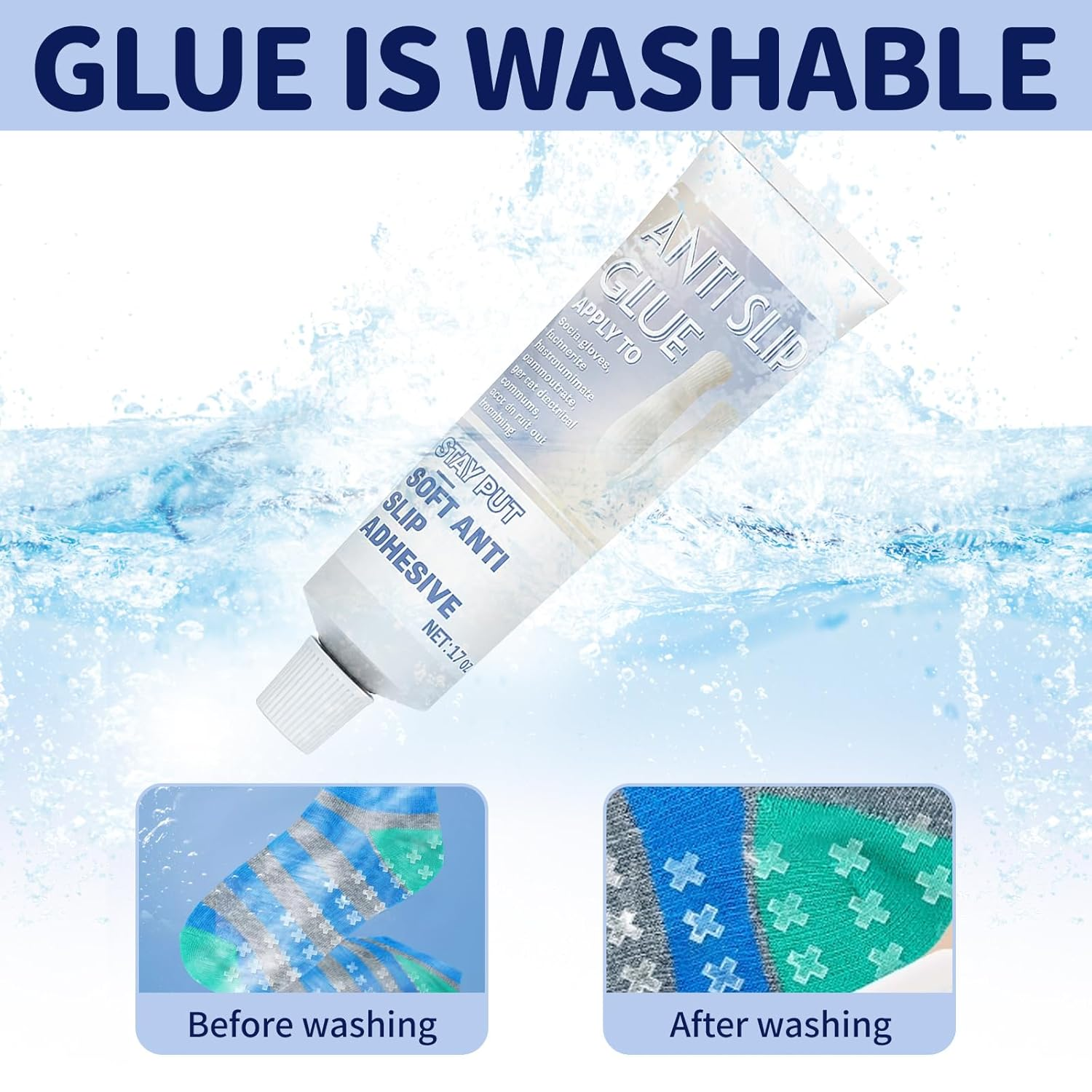 Anti Slip Sock Glue, 3.4 Oz Fabric Paint for Non-Slip Socks, Transparent Washable Non-Slip Adhesive, Suitable for Socks, Floor Mats, Blankets, Hangers, Etc image number 2