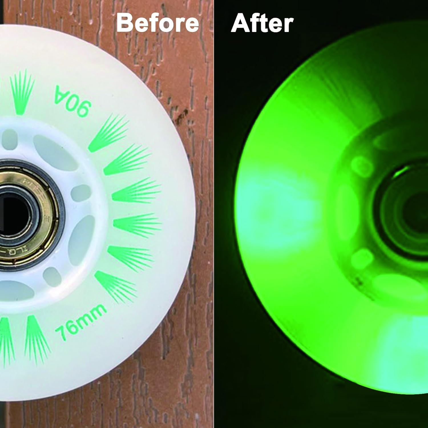 FYANER Light up Inline Skate Wheels 4 Pack - Luminous Flash Inline Skates Replacement Wheel (Green, 76Mm) image number 1