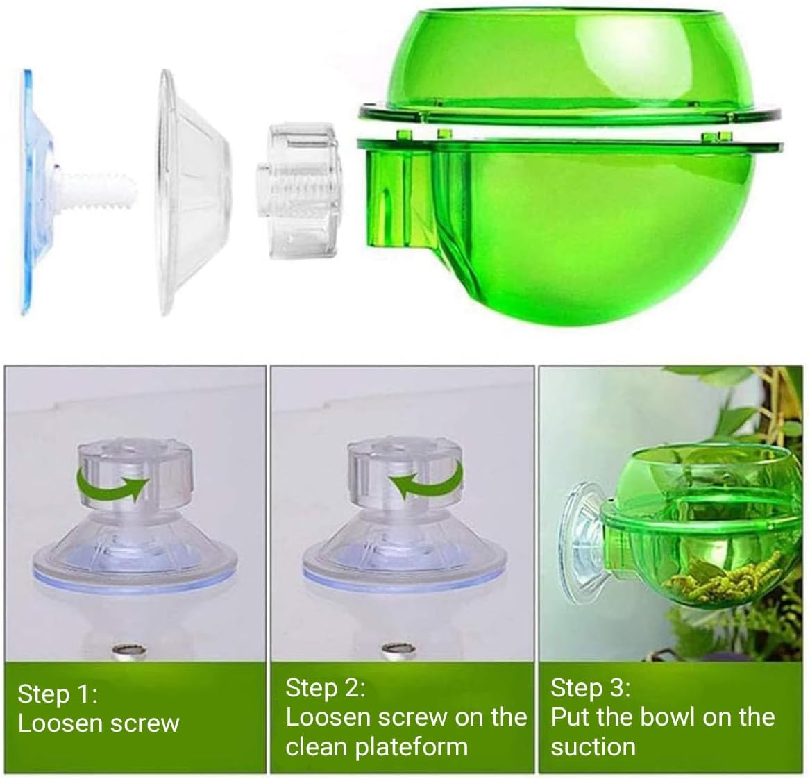 AIMALL 2 PCS Reptile Feeder Anti-Escape Suction Cup Chameleon Bowl Terrarium Food Water Feeding Dish, Double-Layer ABS Design, Easy Installation, Green 3.9 Inch Wall-Mount Bowl for Reptiles image number 1
