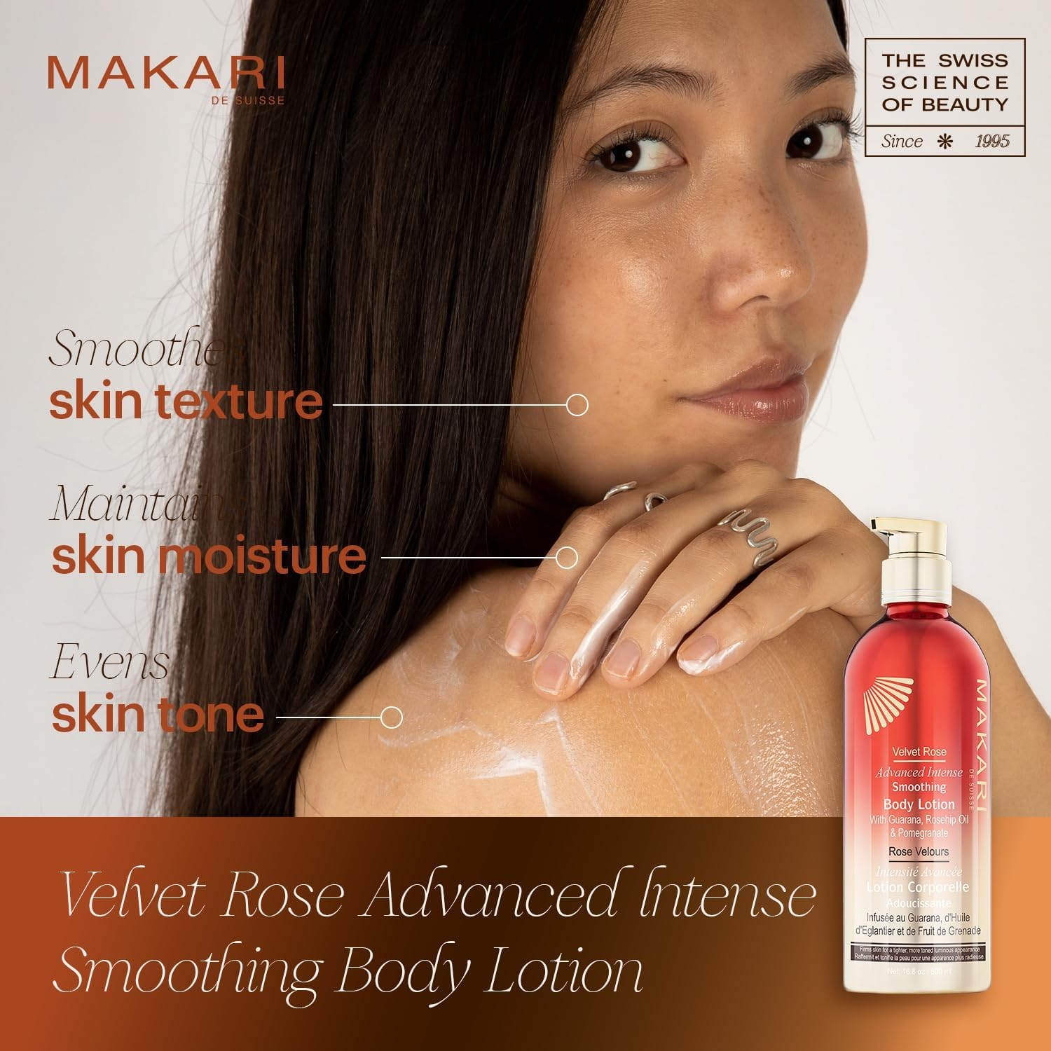 MAKARI Velvet Rose Advanced Smoothing Body Lotion - Firming & Tightening Moisturizer for Skin - Helps Fade Stretch Marks, Scars & Blemishes - Hydrating, Brightening & Smoothing Formula with Guarana, Rosehip Oil, Green Tea & Collagen - Anti-Aging, Skin Toning & Luxury Softness for Dry Skin - 16.8 Oz
