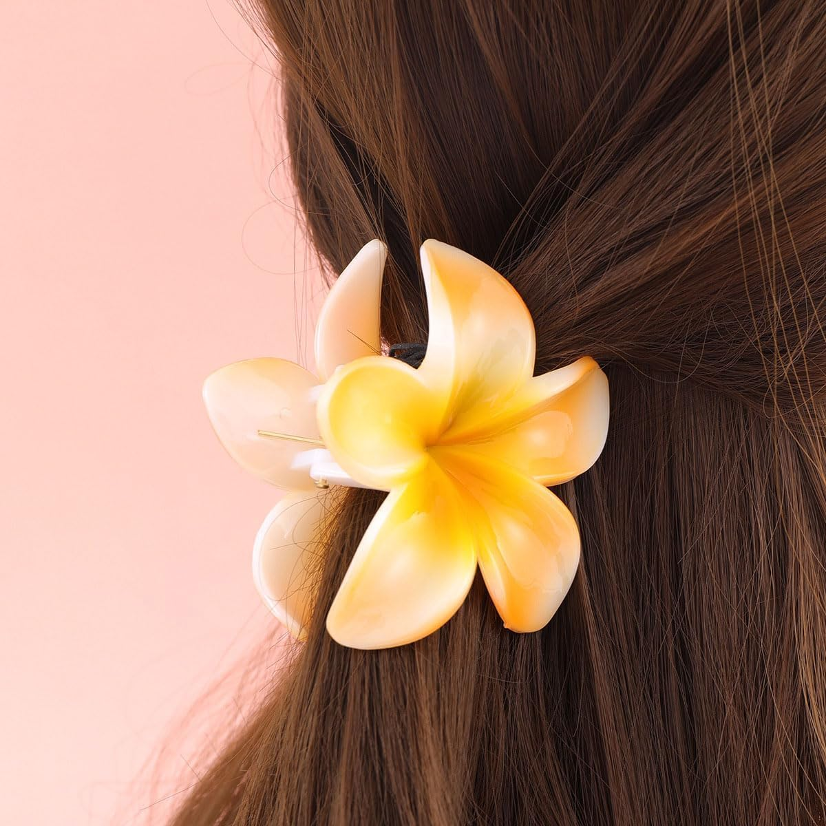 12Pcs Hawaiian Plumeria Flower Claw Hair Clip, Betterjonny Large Claw Clips for Thick and Thin Hair,Beach Tropical Hair Claw Clips for Women Teen Girls image number 3