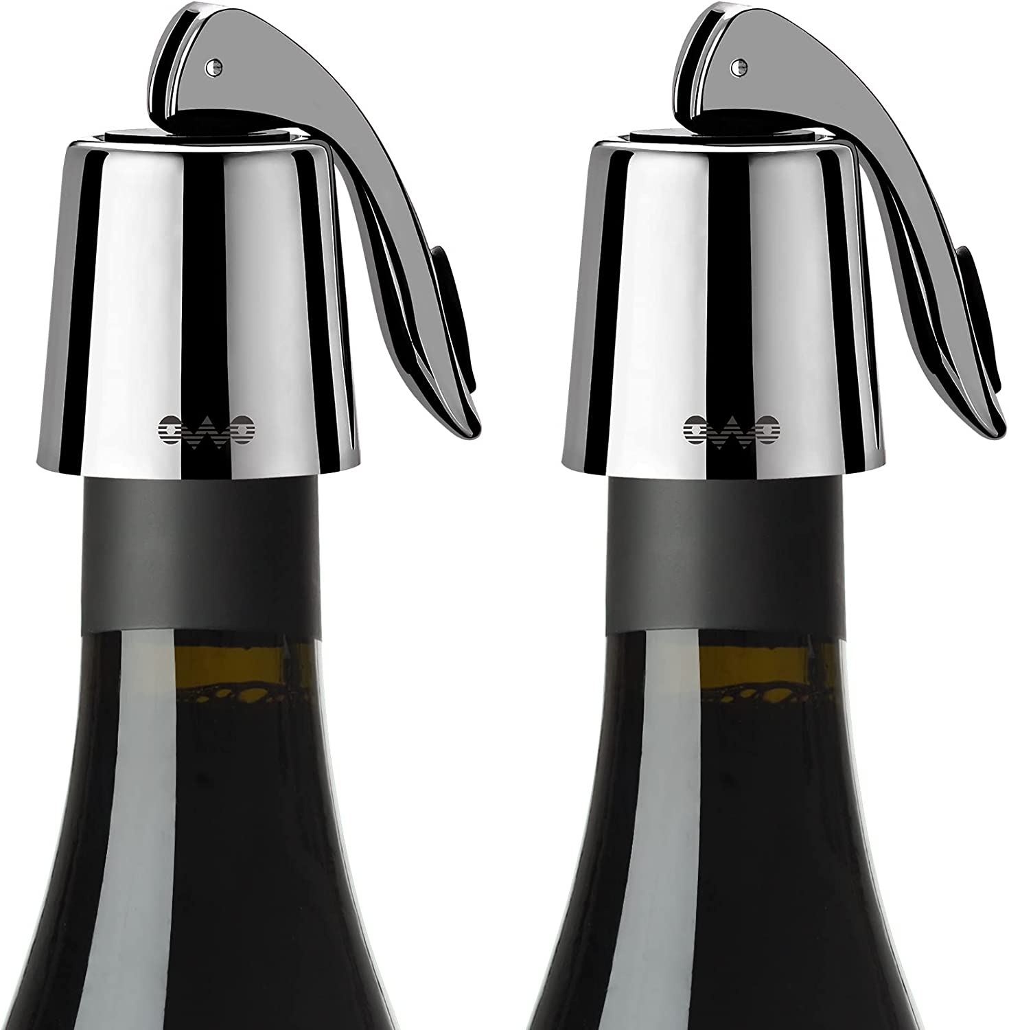 OWO Stainless Steel Wine Bottle Stopper, Reusable Wine Saver with Silicone Seal, Decorative Bottle Sealer, Keeps Fresh (Metal Black, 2 Pack) image number 1