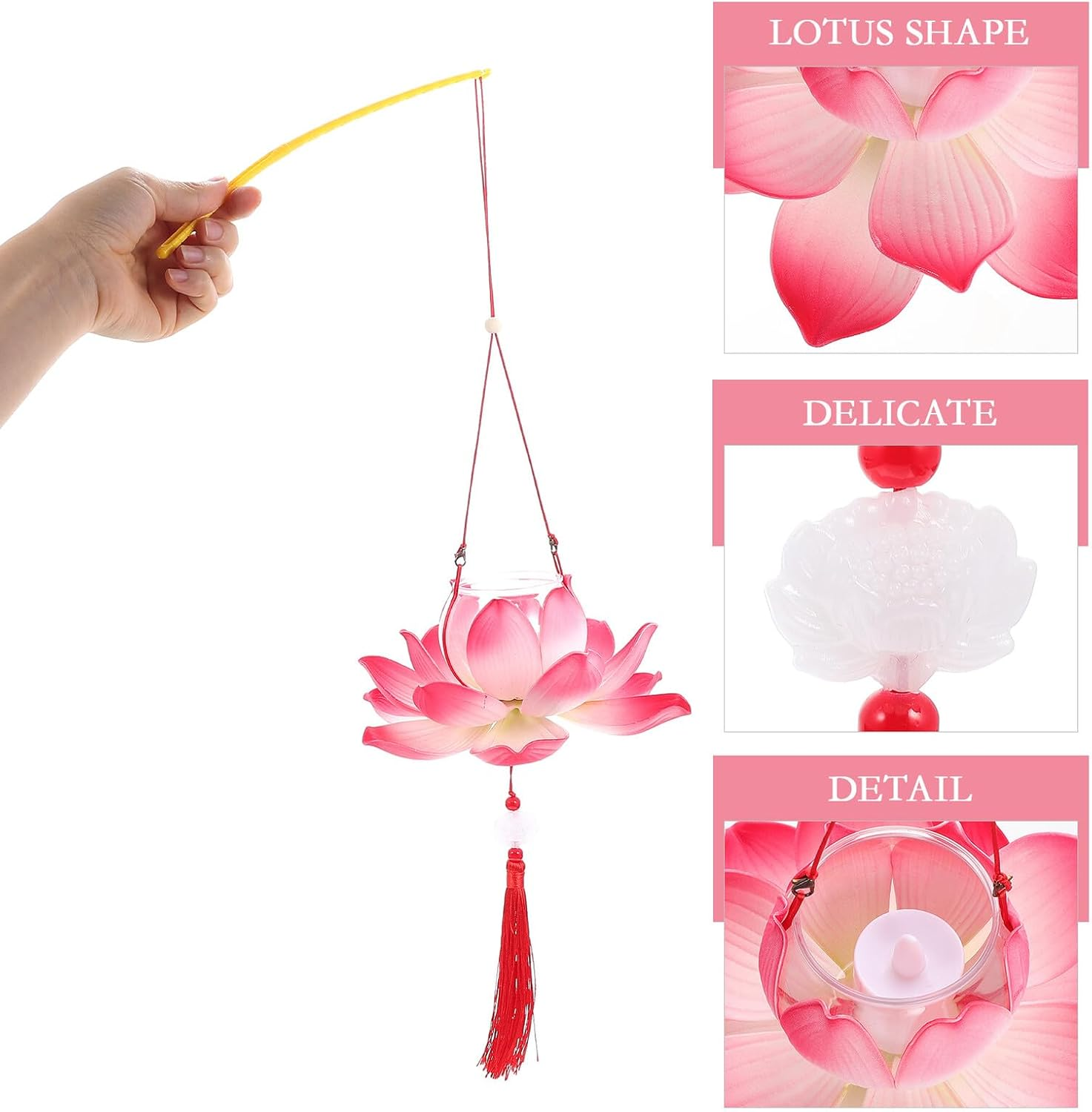 SHOWERORO Red Lotus Handheld Festival Lantern DIY Craft Kit, Small Size Lantern Making Materials Set for Mid-Autumn and Party Decoration image number 5