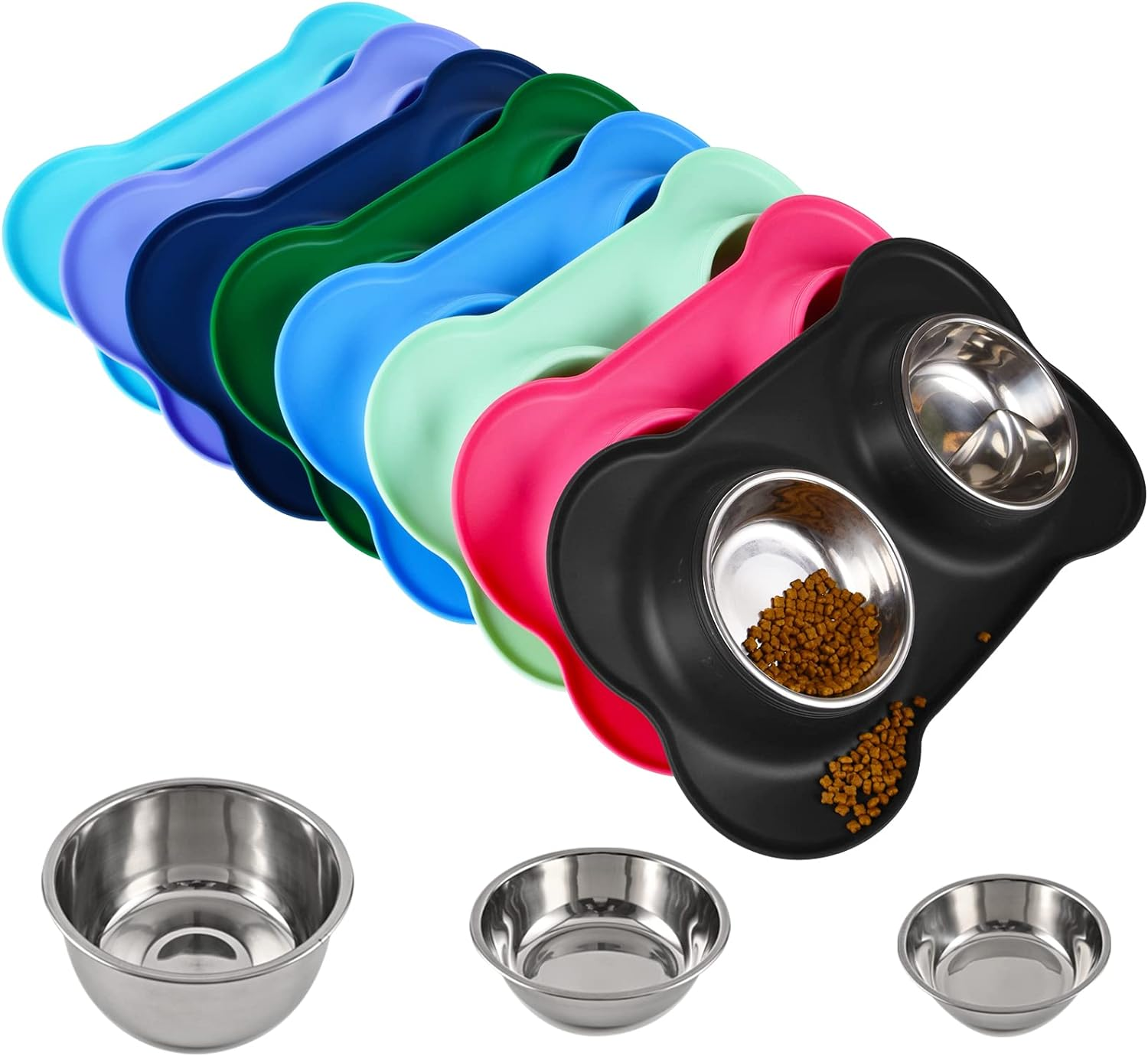 Juqiboom Dog Bowls 2 Stainless Steel Bowl for Pet Water and Food Feeder with Non Spill Skid Resistant Silicone Mat for Pets Puppy Small Medium Cats Dogs