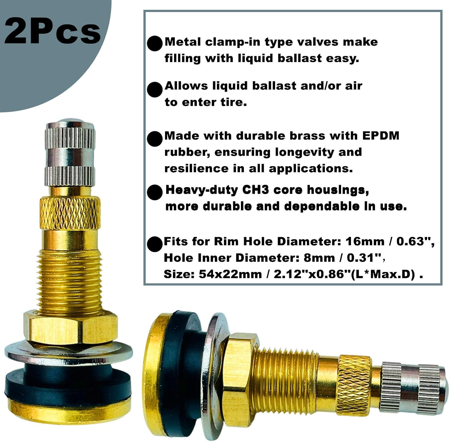 TR618A Tire Valve Stems,Tubeless Air Liquid Tractor Valve Stems for Tubeless Tires, Industrial Agricultural Wheels, Clamp-In Tire Valve Stems (Pack of 2) image number 5