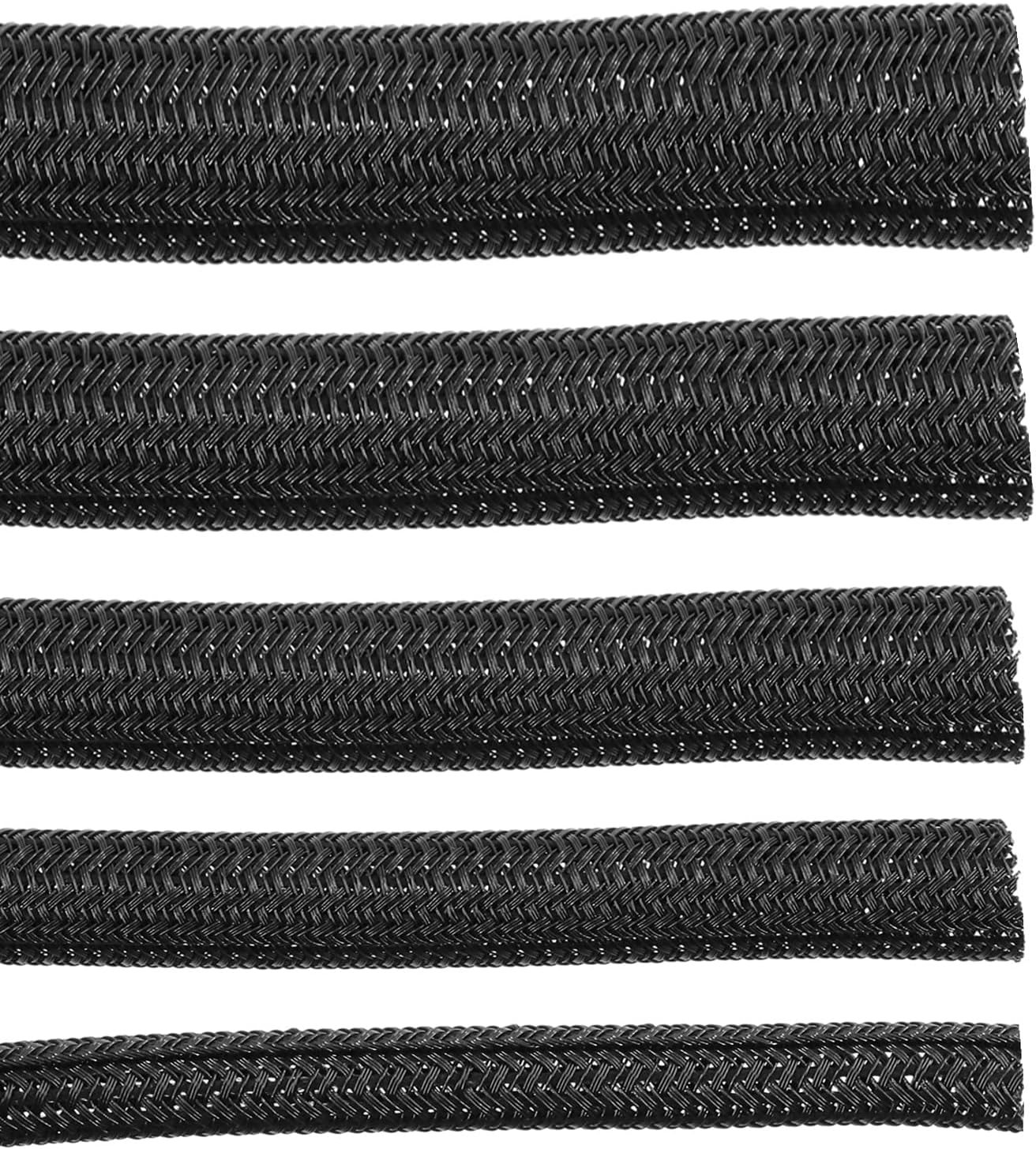 Swpeet 1/4 Inch 10Ft Blackred PET Expandable Braided Cable Sleeve, Cord Protector Wire Loom Tubing Cable Sleeve Wire Sleeving for Audio Video and Other Home Device Cable Automotive Wire