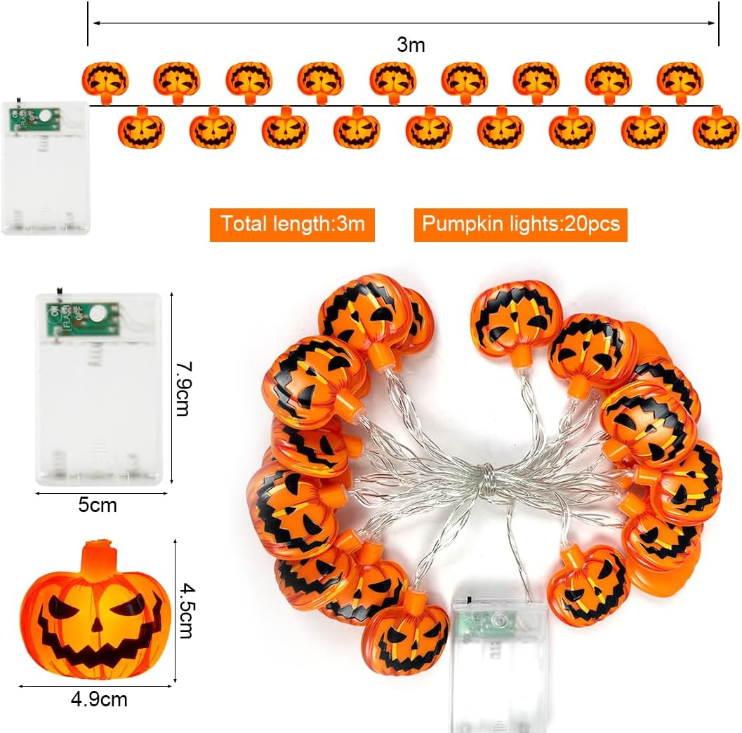 Meleager Halloween Fairy Lights, 3 M, 20 LED Fairy Lights with Pumpkin Decoration, Battery Operated Fairy Lights for Halloween, Indoor, Outdoor, Party Decoration image number 1