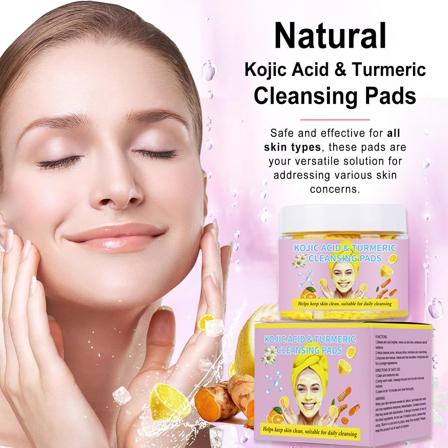 Kojic Acid & Turmeric Cleansing Pads - 100 Facial Cleansing Wipes with Vitamin C & B5 for Brightening, Exfoliating, Hydration & Gentle Dead Skin Removal | Hypoallergenic, Dermatologist-Tested image number 6