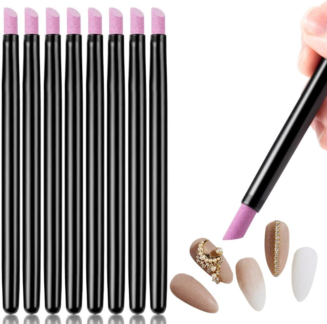 UEAVOID Pack of 8 Double Headed Cuticle File Stone, Quartz Pen, Nail File Stone, Quartz Stone Nail File, Cuticle Pusher, Nail Grinding Pen, Stone Nail File Pen, Nail Grinding Pens image number 2