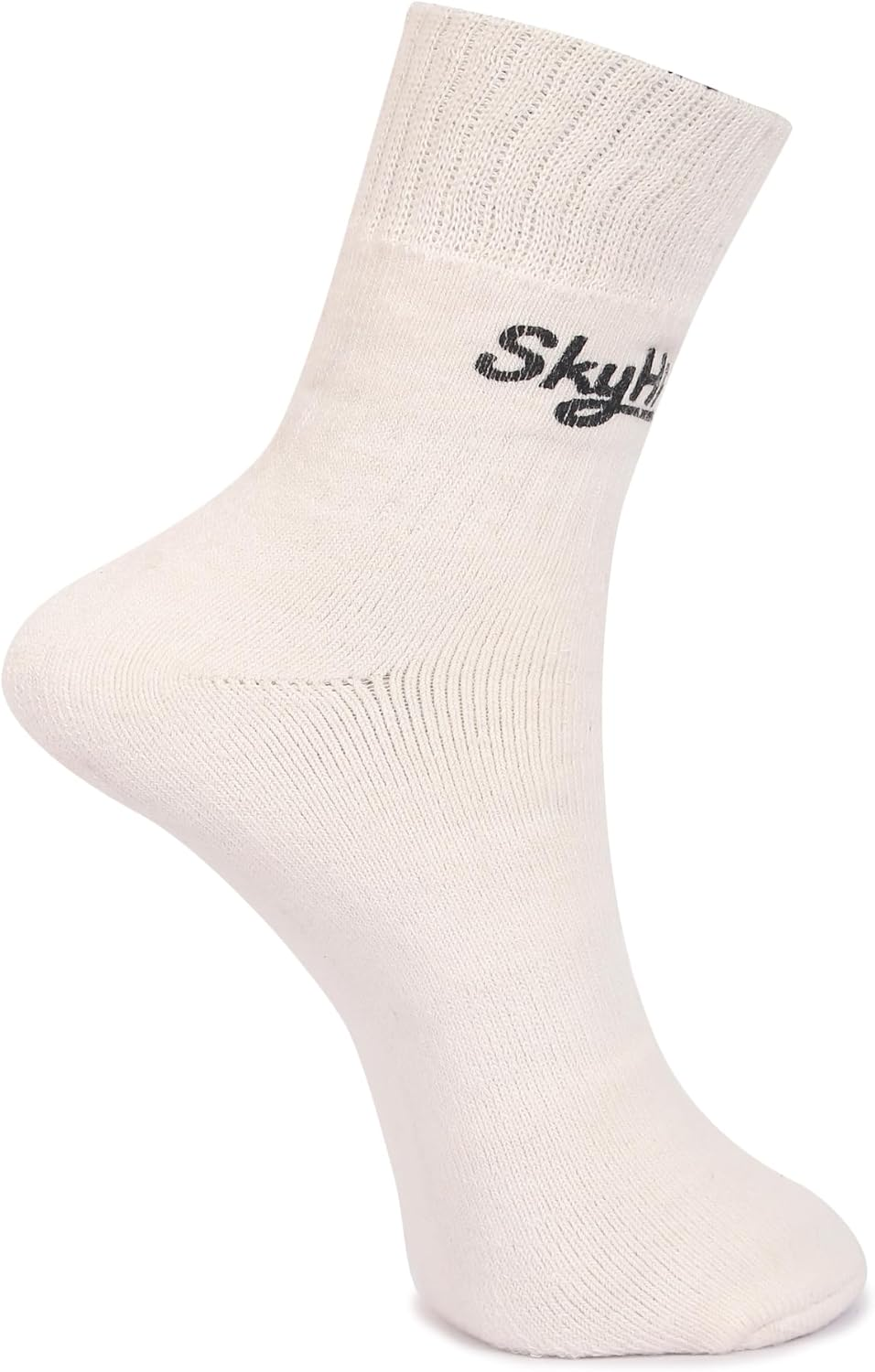 SKYHI Athletic Pure Cotton Cricket Sports Socks Double Cushion Free Size anti Blister Cricket Socks for Mens and Women - White image number 5