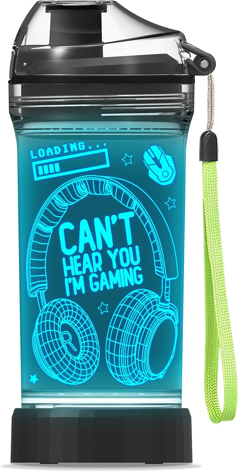 Yuandian Can'T Hear You I'M Gaming Water Bottle, Headphone 7 Color Lights 3D Light up Drinking Cups Gifts for Gamers Boys, BPA Free & Leak Proof Flip Top Lid & Easy Clean & Carry Handle, 14Oz/400Ml image number 1
