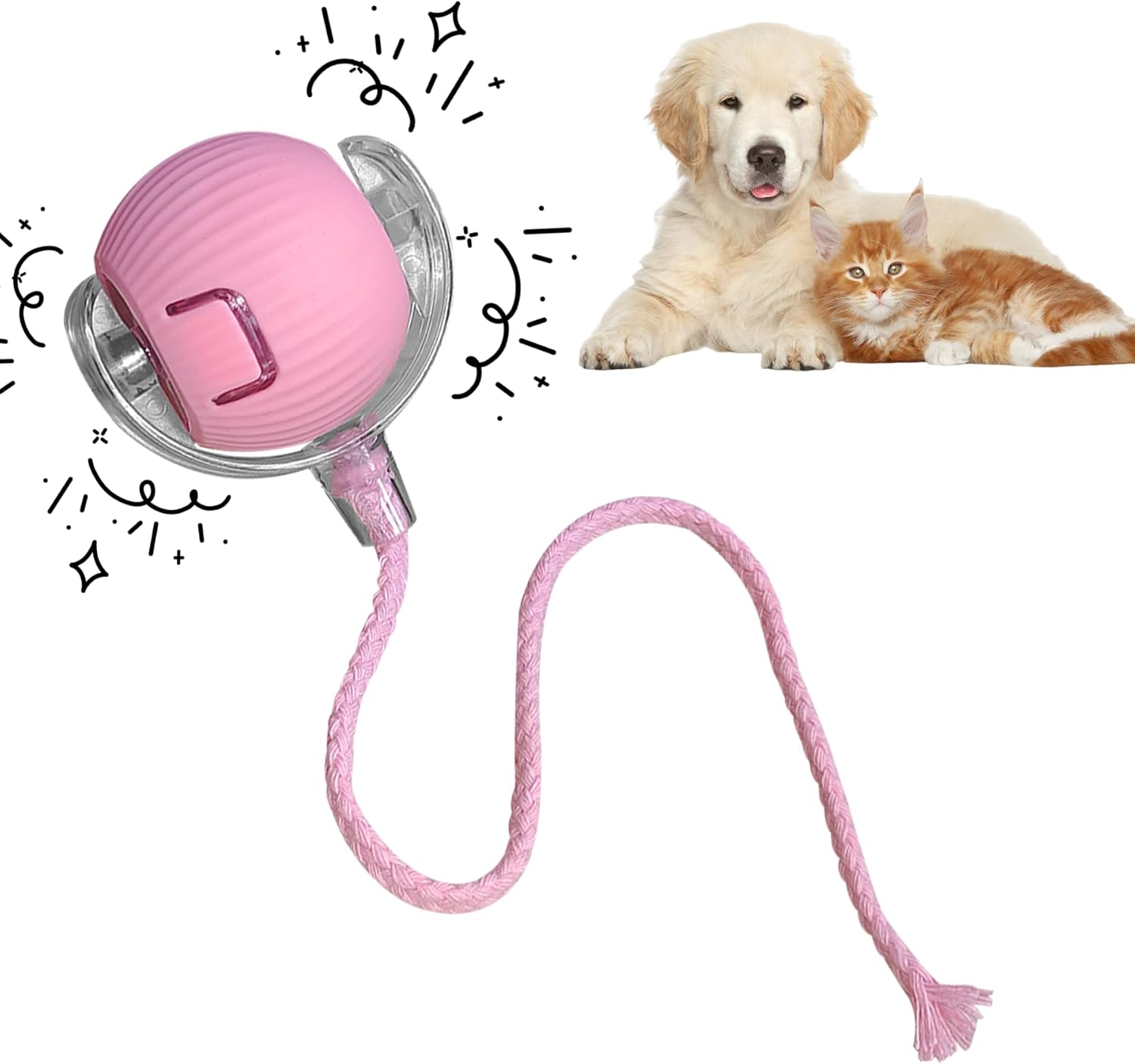 Oiuyamn 2025 Upgraded Interactive Cat Ball Toy, Automatic Rolling Cat Ball, Intelligent Mobile Kitten Toy with Elastic Mesh Tail, Motorized Cat/Dog Ball Toy for Indoor Pet Cat