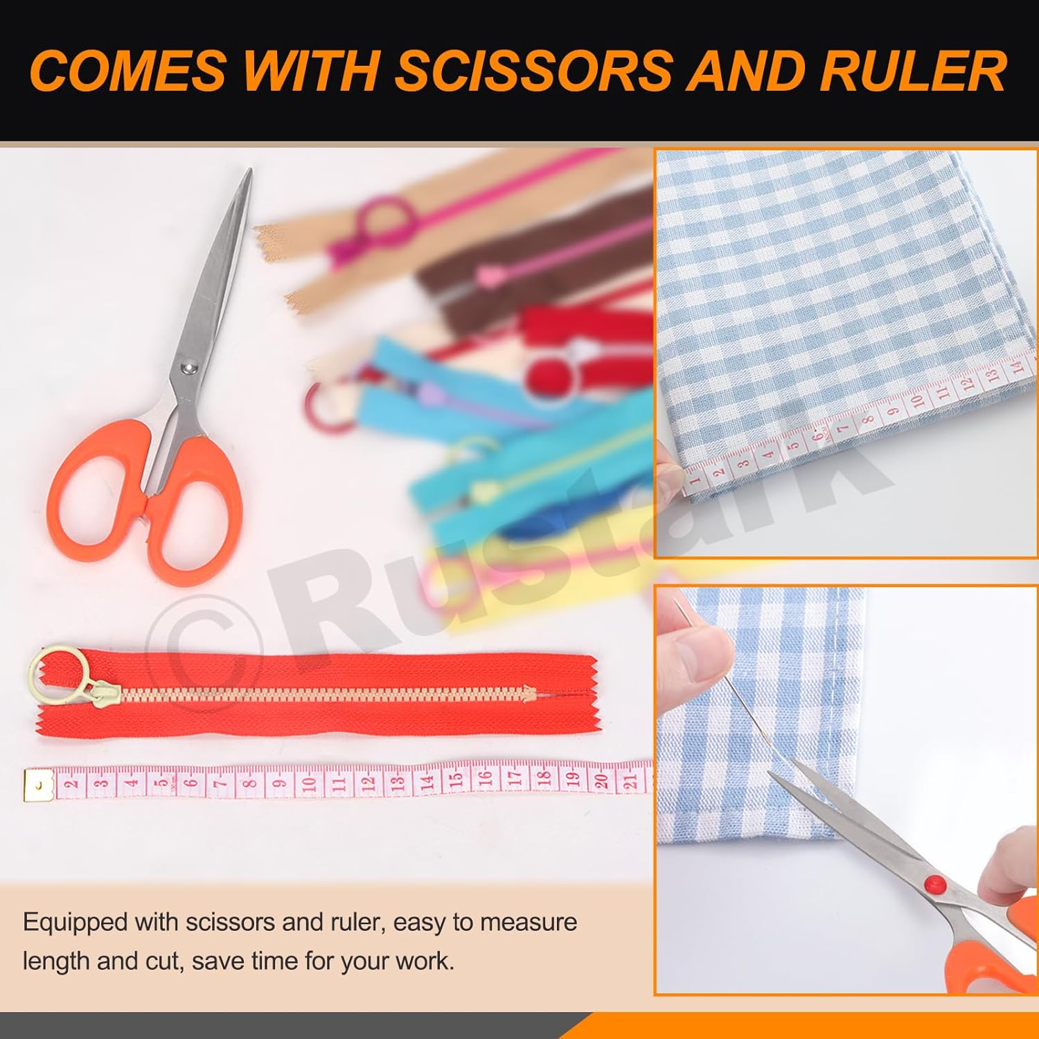 Rustark 12Pcs 6Inch/15Cm 10 Colors Nylon Resin Zipper Assortment Kit with Scissor Ruler Zippers with Lifting Ring Pull Resin Zipper Nylon Plastic Zippers Coil Zipper for DIY Sewing Craft Bags Clothing image number 5