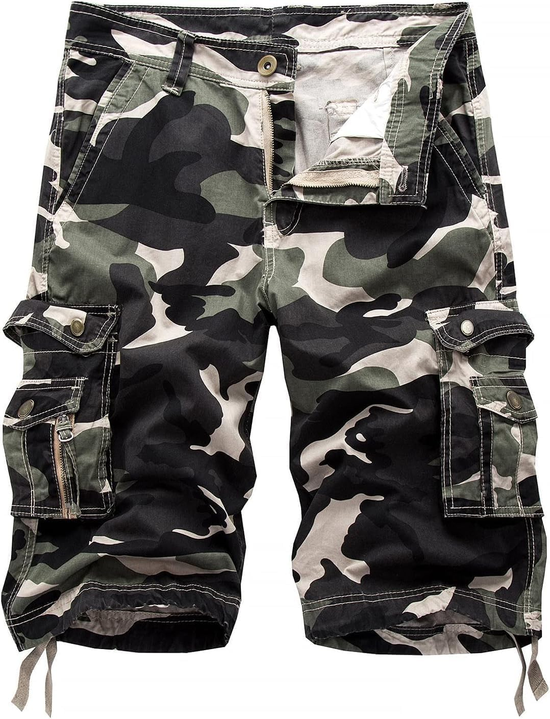 Jeshifangjiusu Mens Lightweight Multi-Pocket Cargo Shorts Casual Cotton Camouflage Camo Short Outdoor Camo Shorts, Light Green B1, 31W image number 2