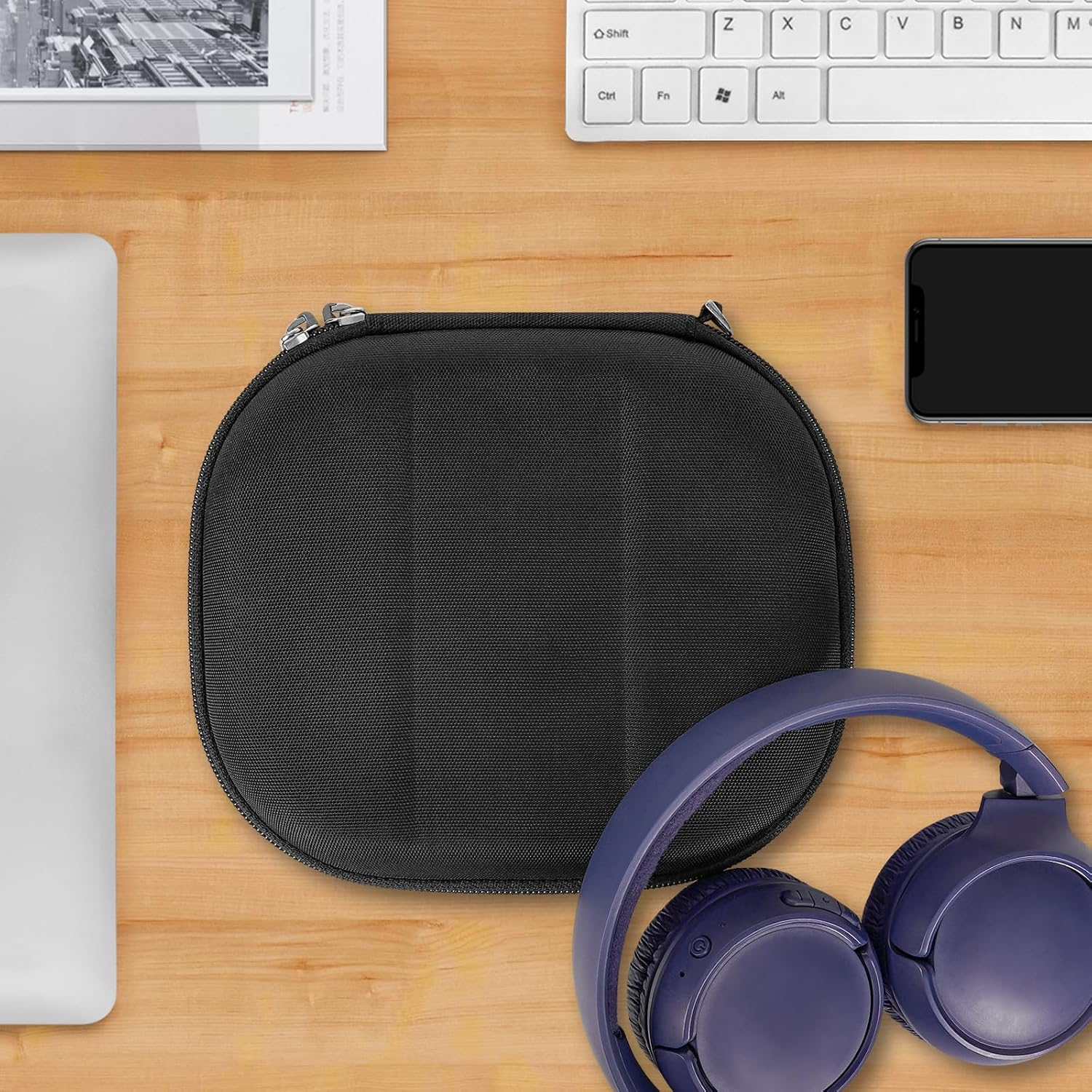 Geekria Shield Headphones Case Compatible with JBL Tune 510BT, Sony MDR-ZX600, Skullcandy Riff 2, Replacement Protective Hard Shell Travel Carrying Bag with Cable Storage (Black) image number 6