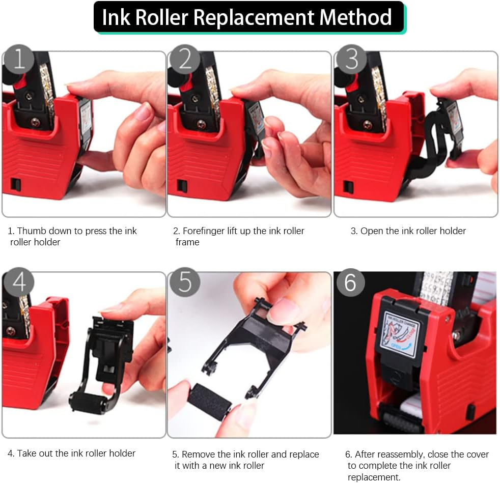 1-Line 8 Digits Price Label Gun with 10 Rolls/6000Pcs White Labels 3 Inkers,Pricing Stickers Labeler,Tag Maker Tagging Machine Gun for Office,Retail Shop,Grocery Store(Bright-Red)