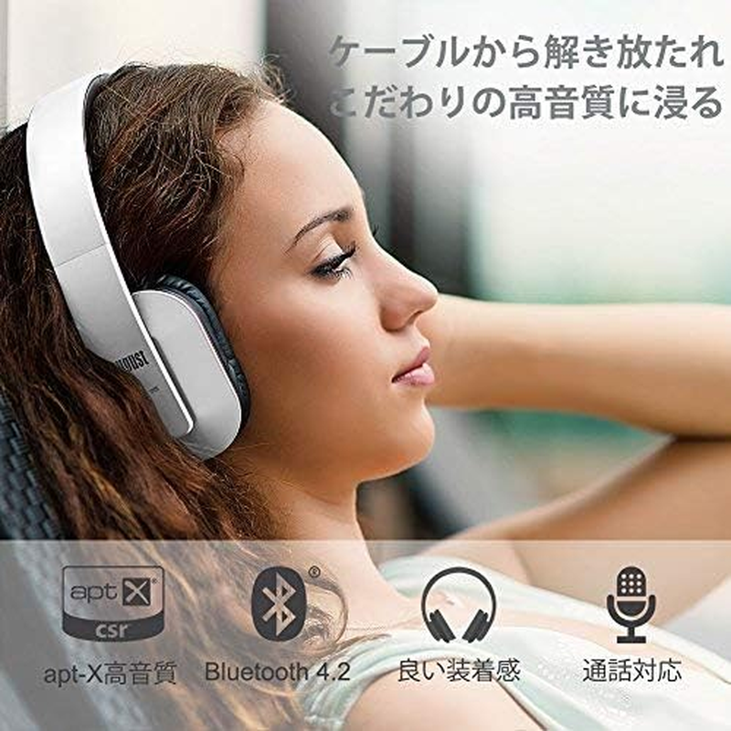 August EP650 Wireless Bluetooth Headphones over Ear Headphones Aptx Low Latency NFC Rich Bass Clear Sound 30 Days Stand by High-Performance Comfort Headset for PC Laptops Mobile Phones Tablets White - Blue image number 2