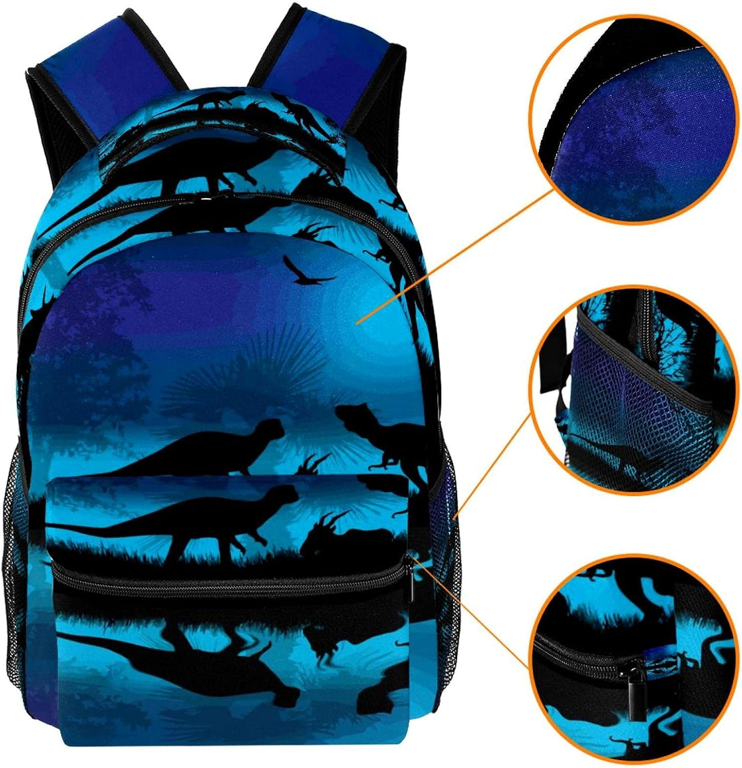 Dinosaurs Silhouettes at Blue Night near Water Backpack Students Shoulder Bags Travel Bag College School Tote Backpacks image number 1