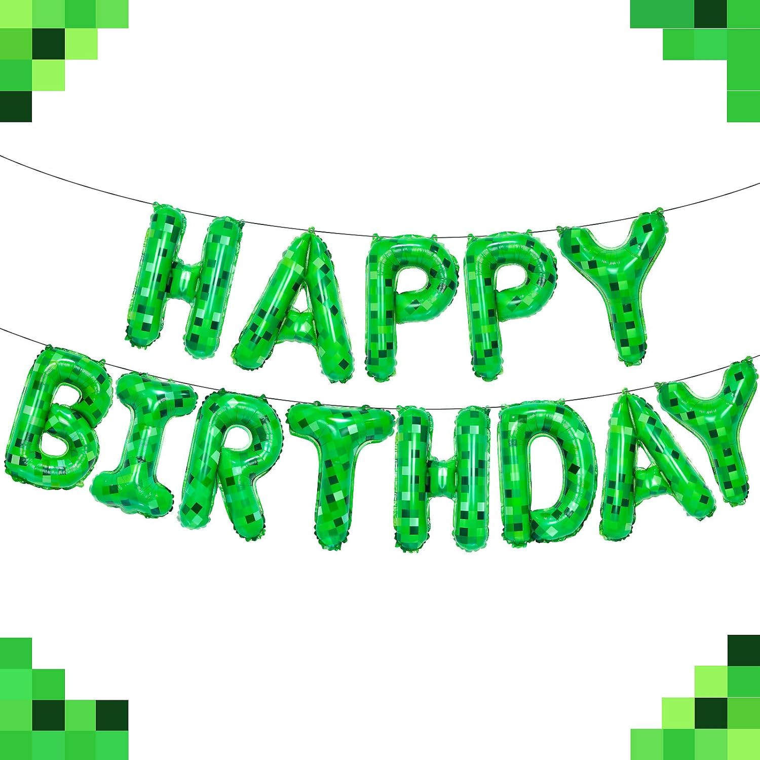 FANGBBO TNT Pixel Happy Birthday Banner Party Decorations Foil Balloons Letters Signs Blast Gaming Party Miner Supplies for Boy Girl