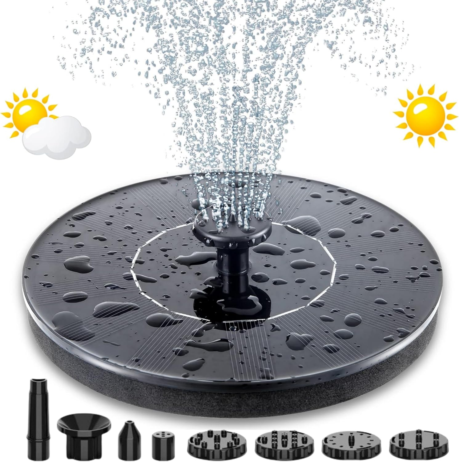 Solar Bird Bath Fountain Pump, Upgrade 1.5W 16CM Dia Solar Fountain with 6 Nozzle, Free Standing Floating, Solar Powered Water Bubbler, Fountain Pump for Bird Bath, Garden, Pond, Pool, Outdoor image number 1