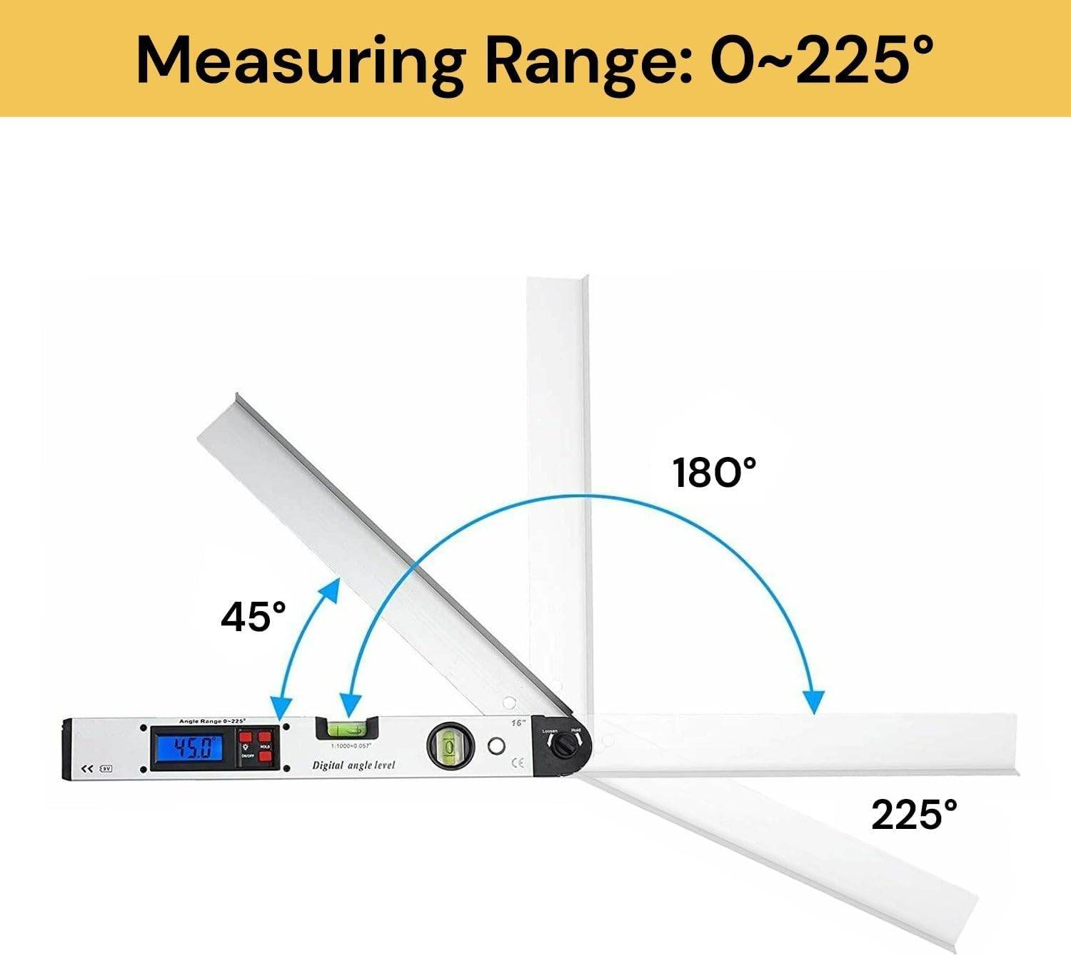 EZONEDEAL Digital Angle Finder Ruler 400Mm/16 Inch Digital Angle Protractor 0~225&deg; Electronic Spirit Level Gauge Meter with Backlit LCD Portable Bag for Roofing Engineering image number 6